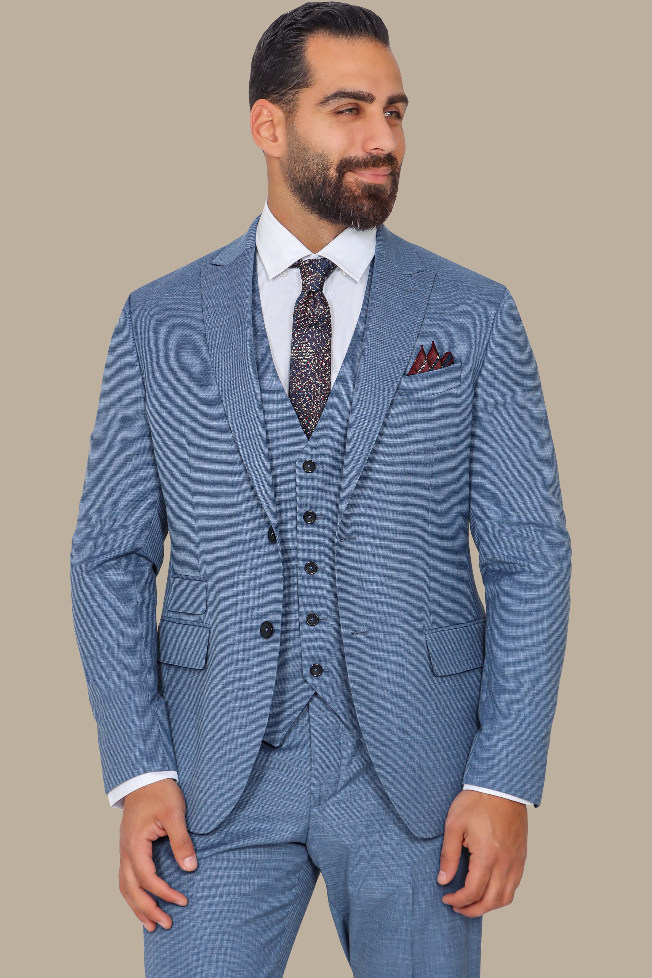 Suit Fil A Fil Peak 3-Piece Petrol