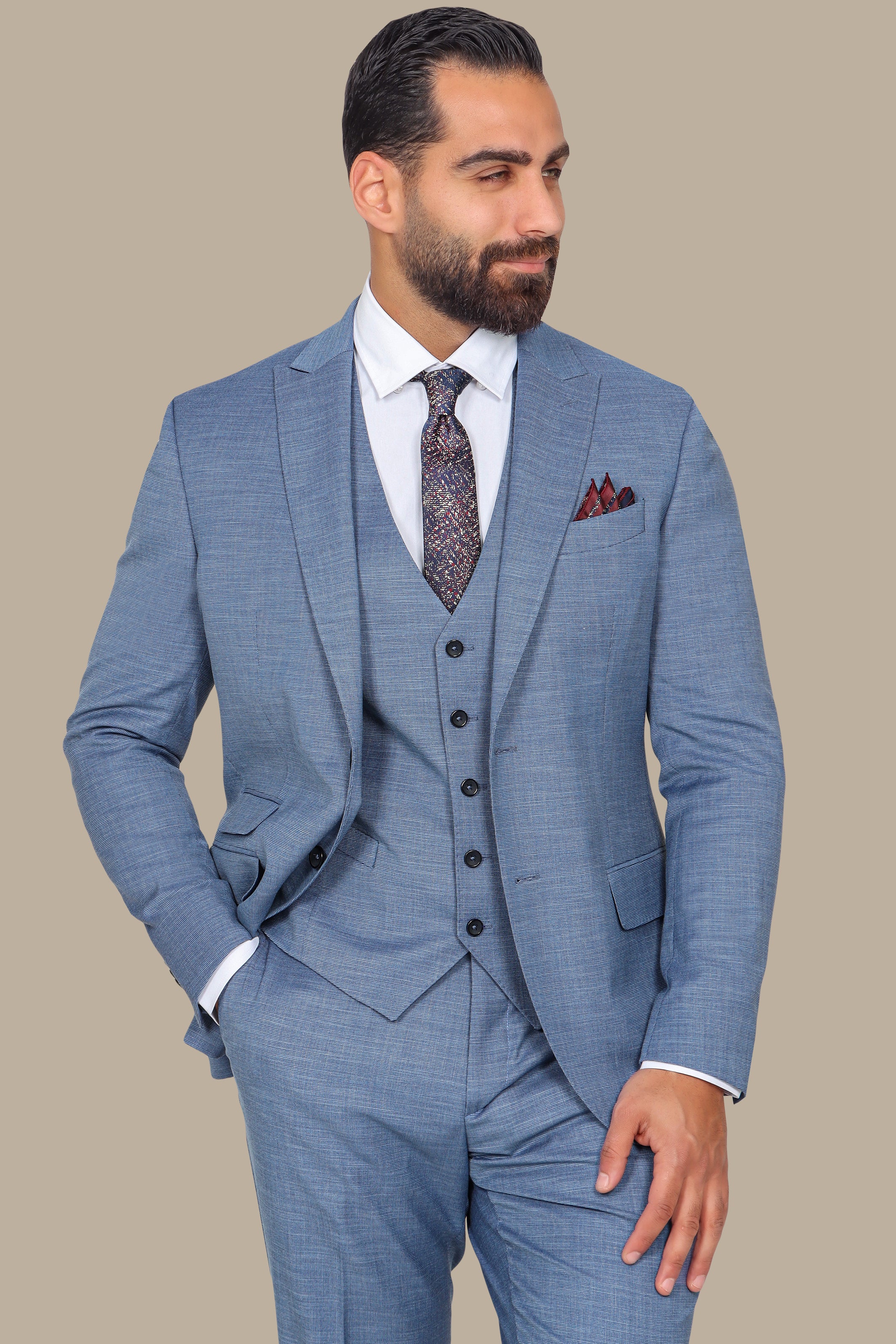 Suit Fil A Fil Peak 3-Piece Petrol