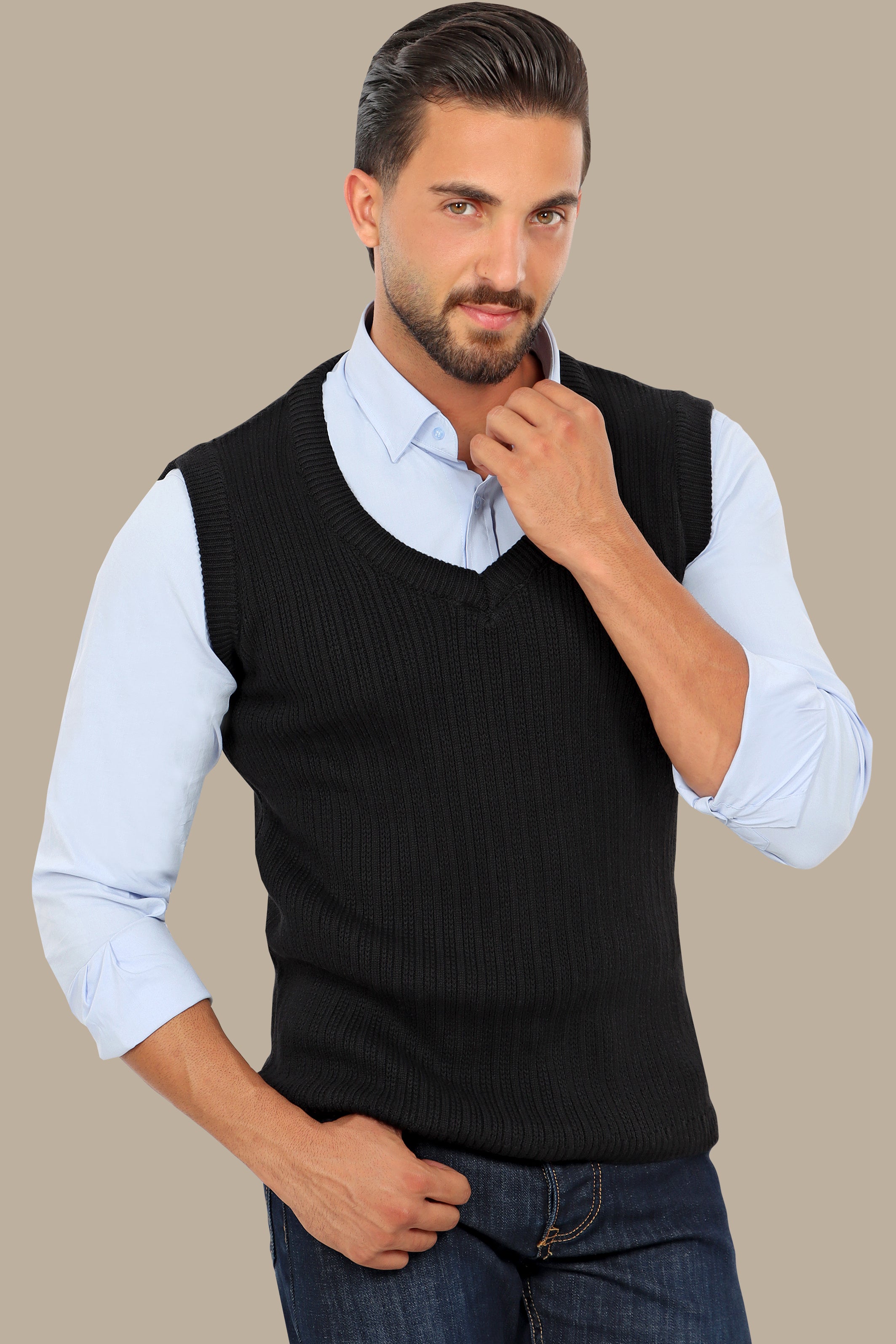 Black Ripped Wool Vest