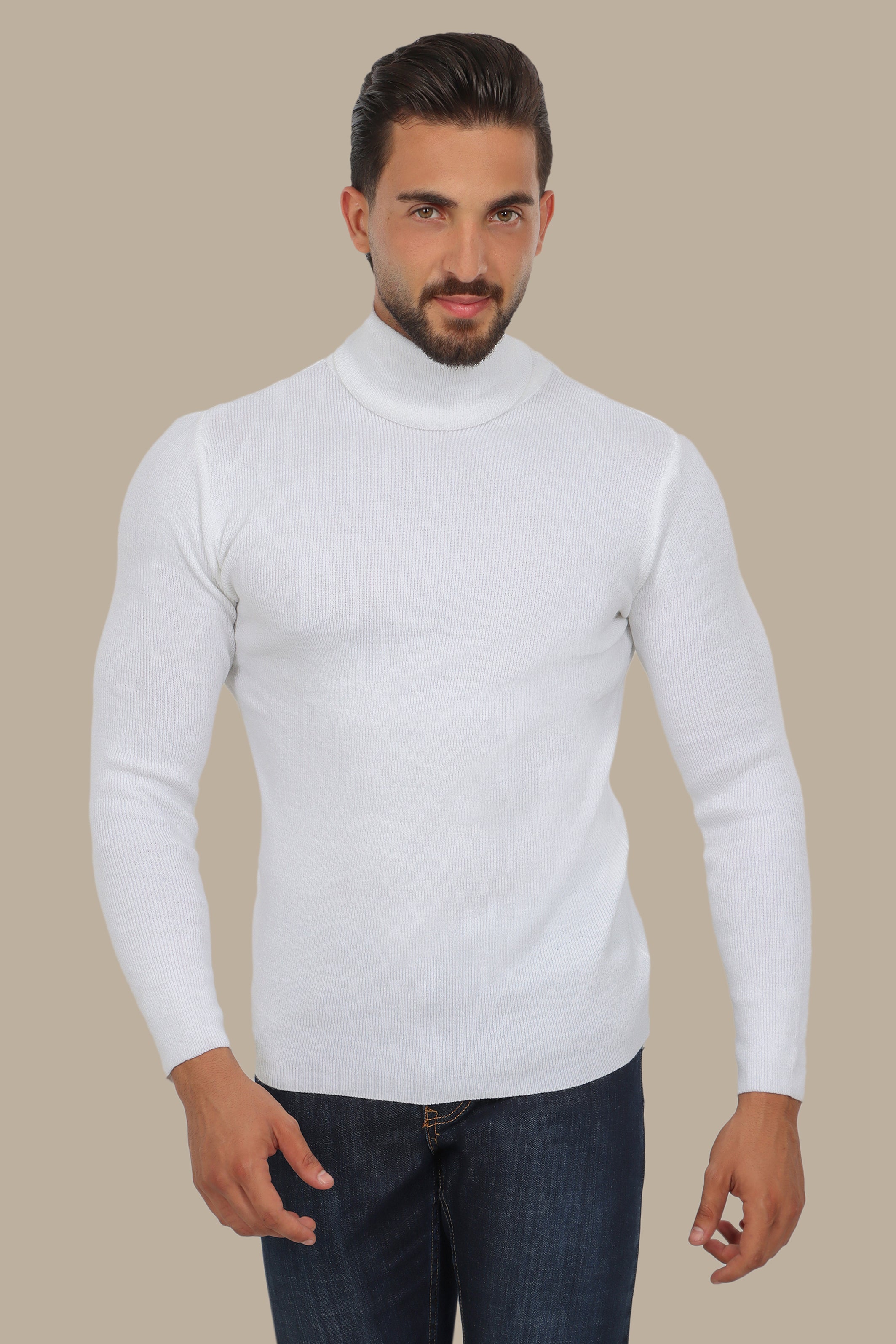 Elegance in Ivory: Chic Turtle Neck Structured Sweater