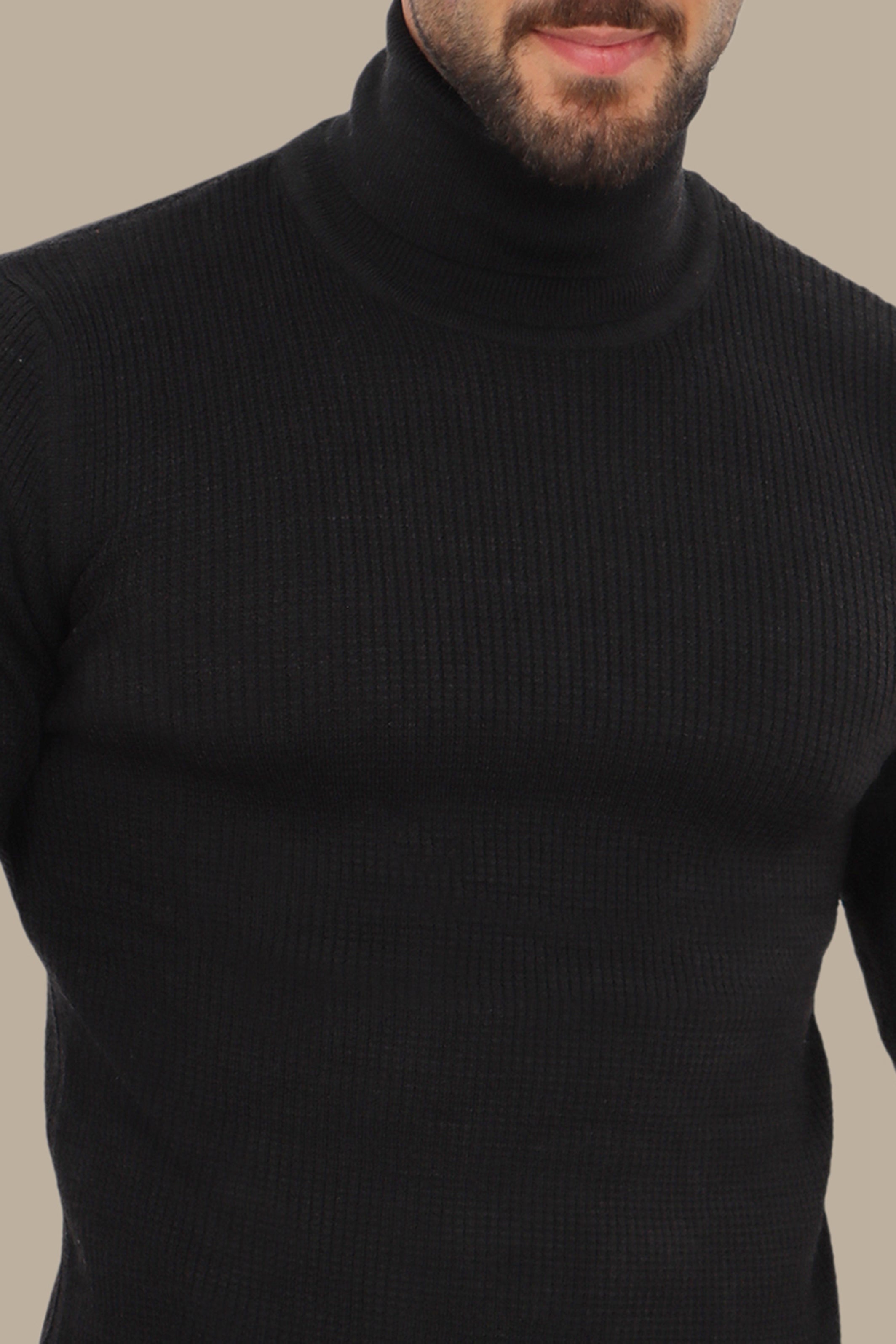 Opulent Noir: Structured Black Turtle Neck Sweater