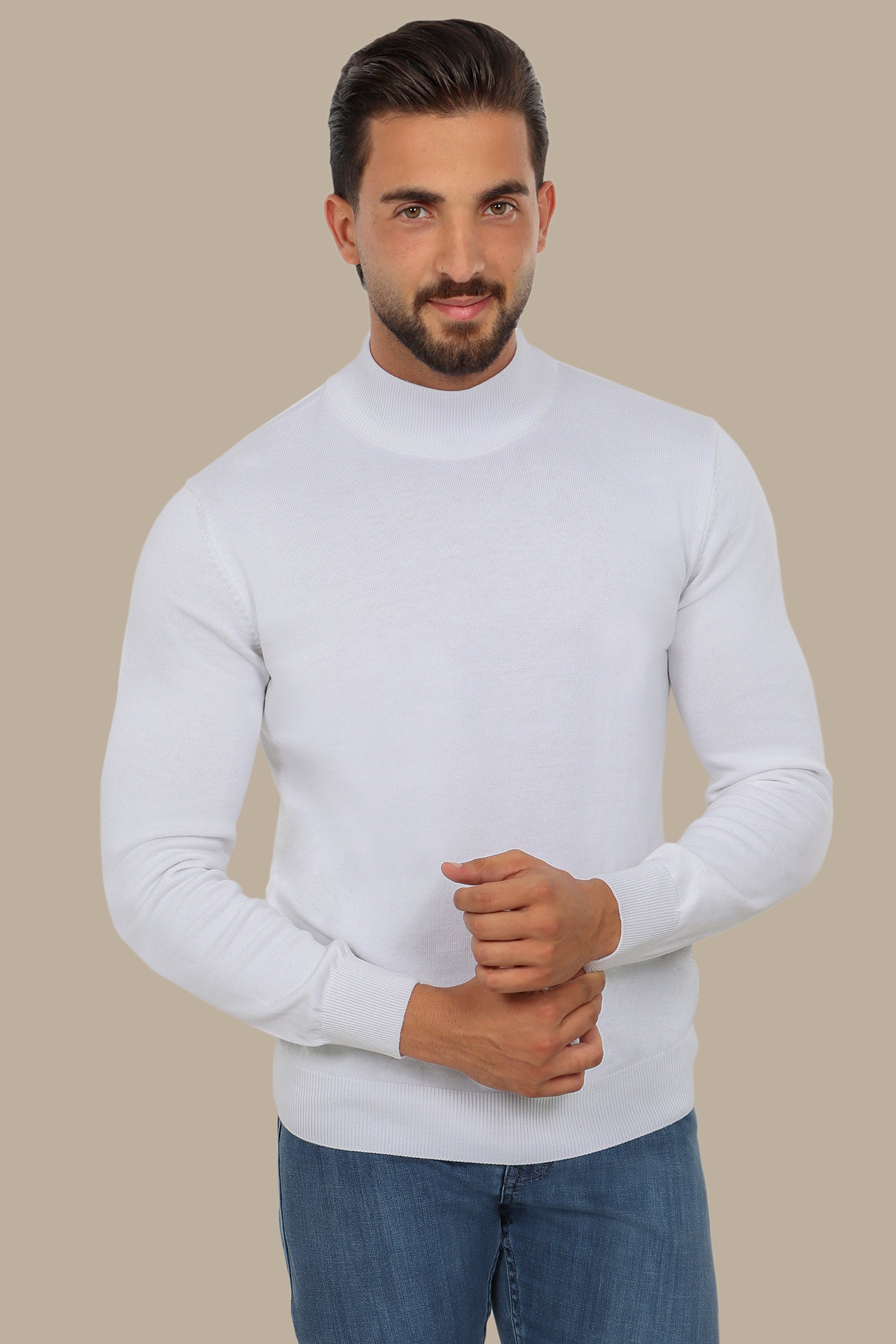 Basic White High Neck Sweater