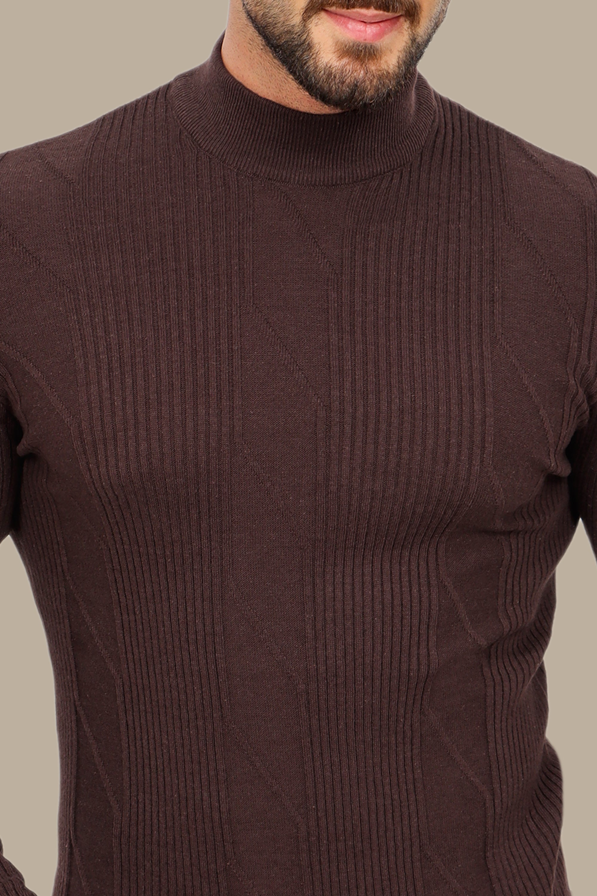 Ribbed Brown High Neck Sweater