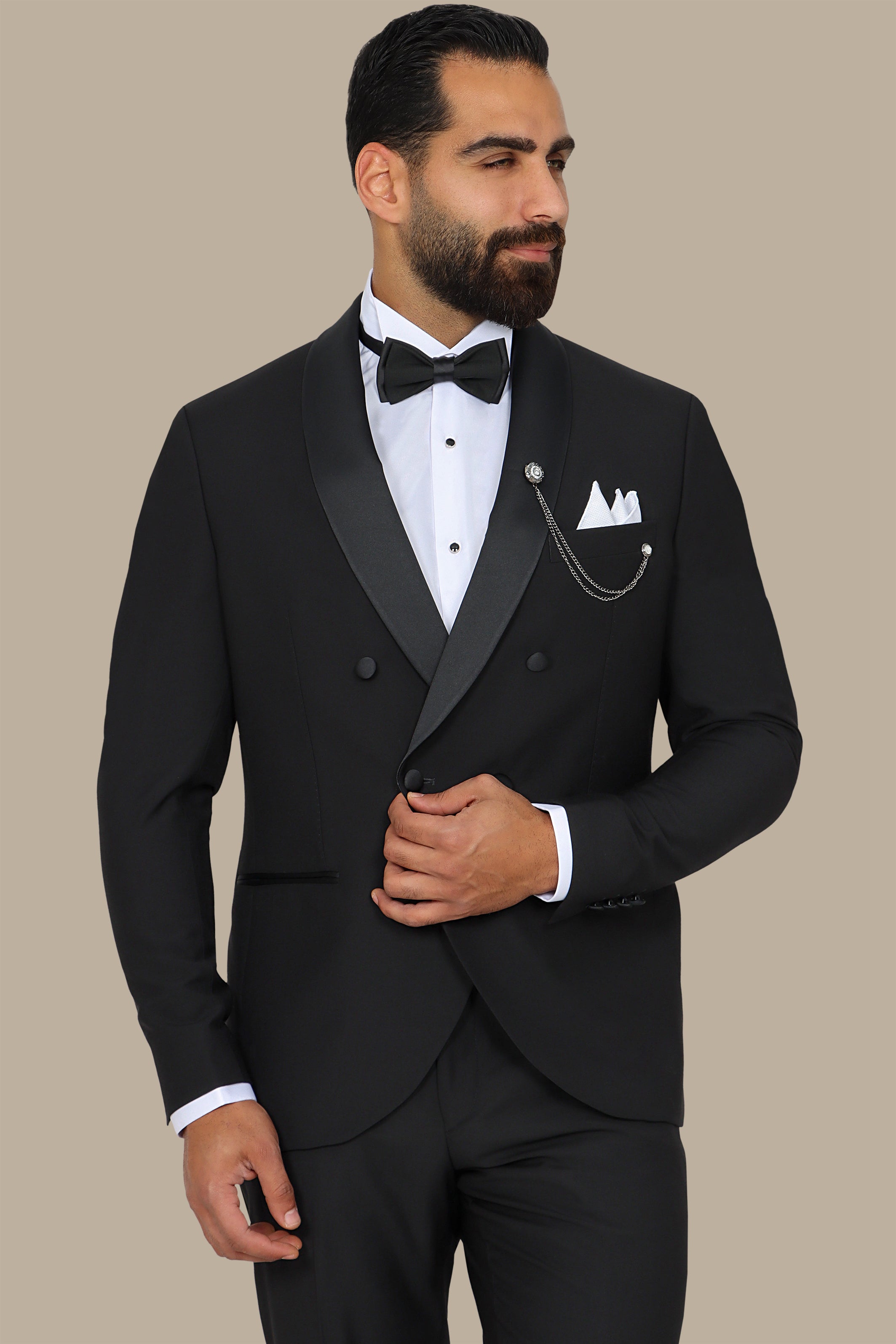 Black Double-Breasted Col Chale Tuxedo