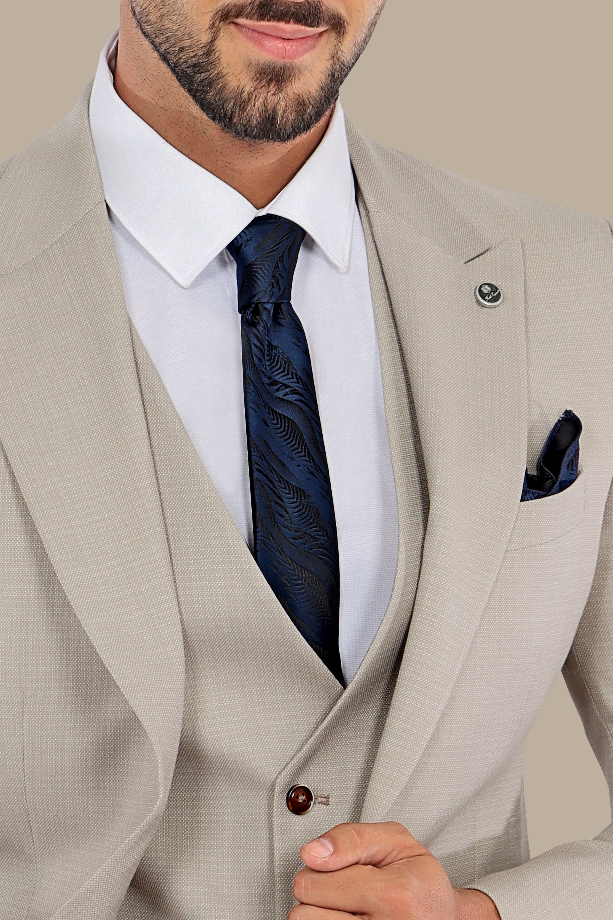 Timeless Charm: 3-Piece Beige Suit with Dots