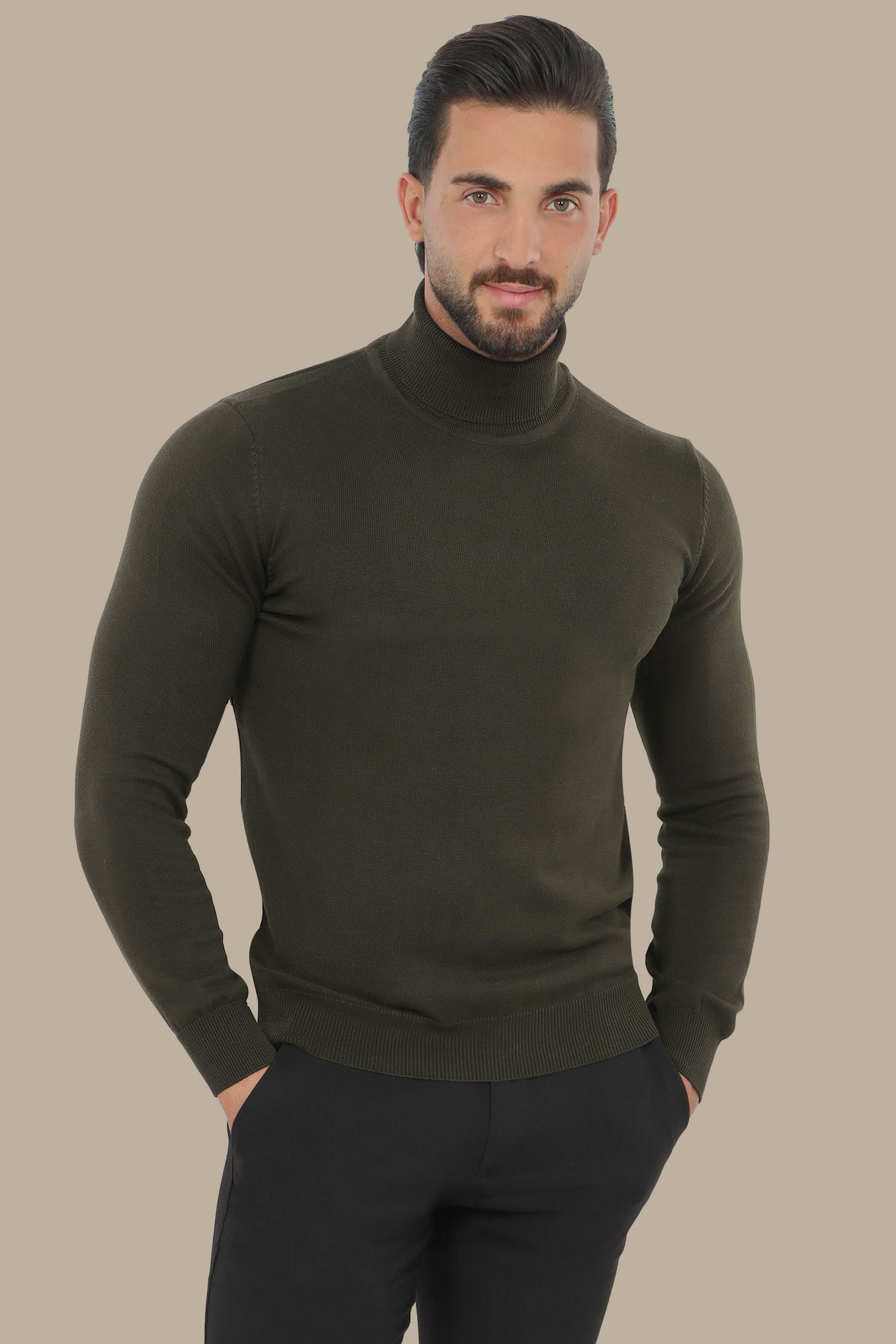 Basic Khaki Turtleneck Sweater