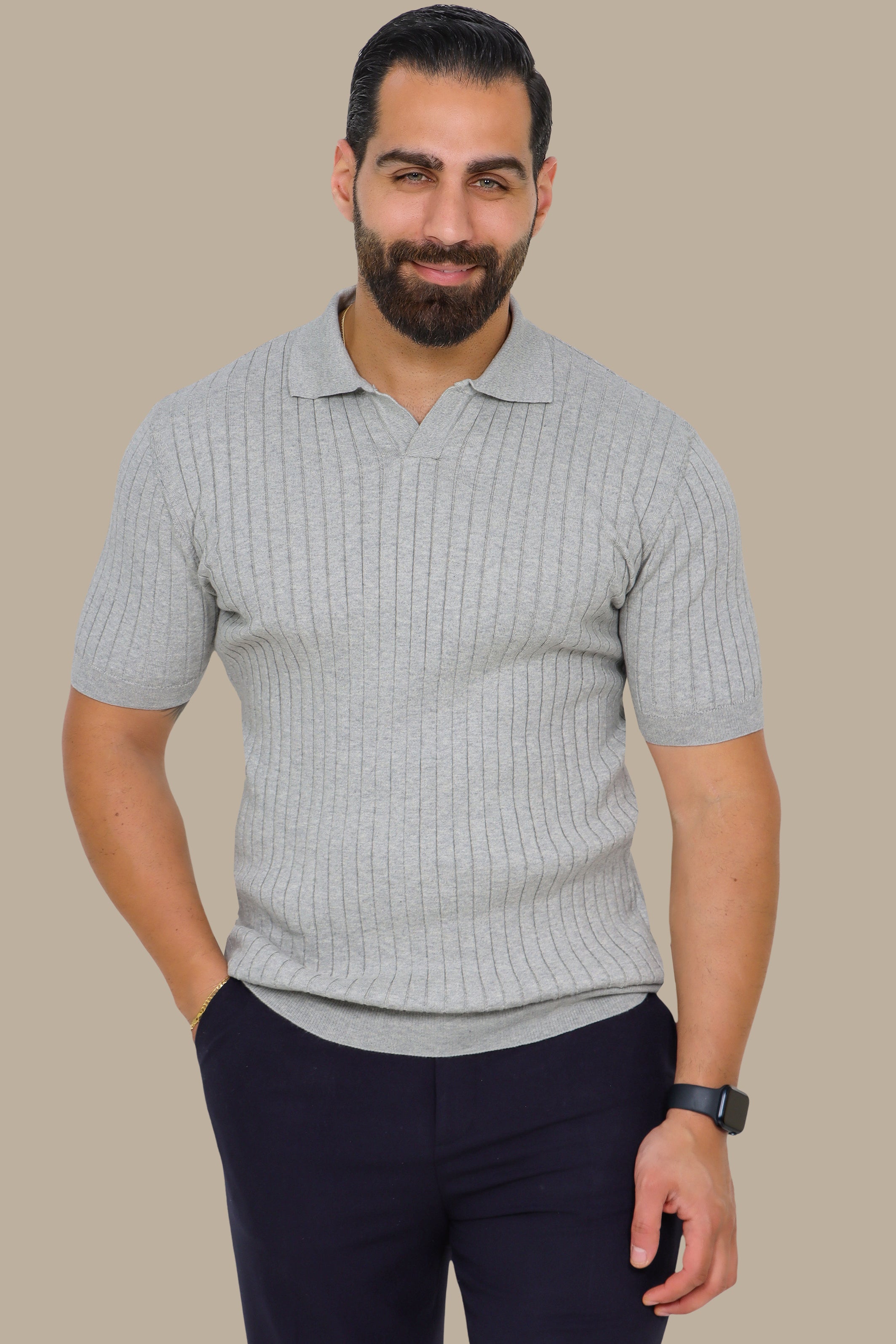 Light Grey Mercerized Ribbed Polo