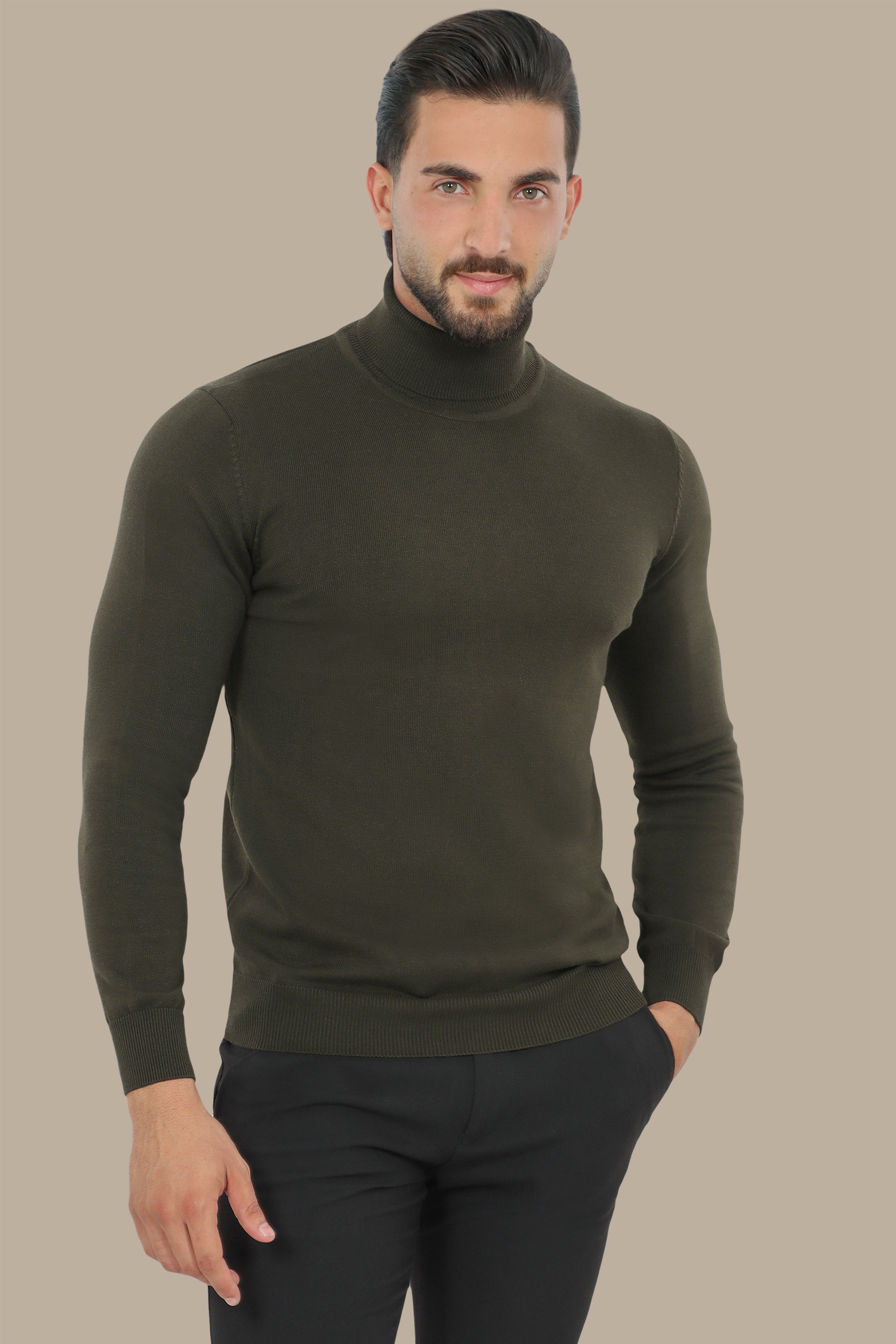 Basic Khaki Turtleneck Sweater