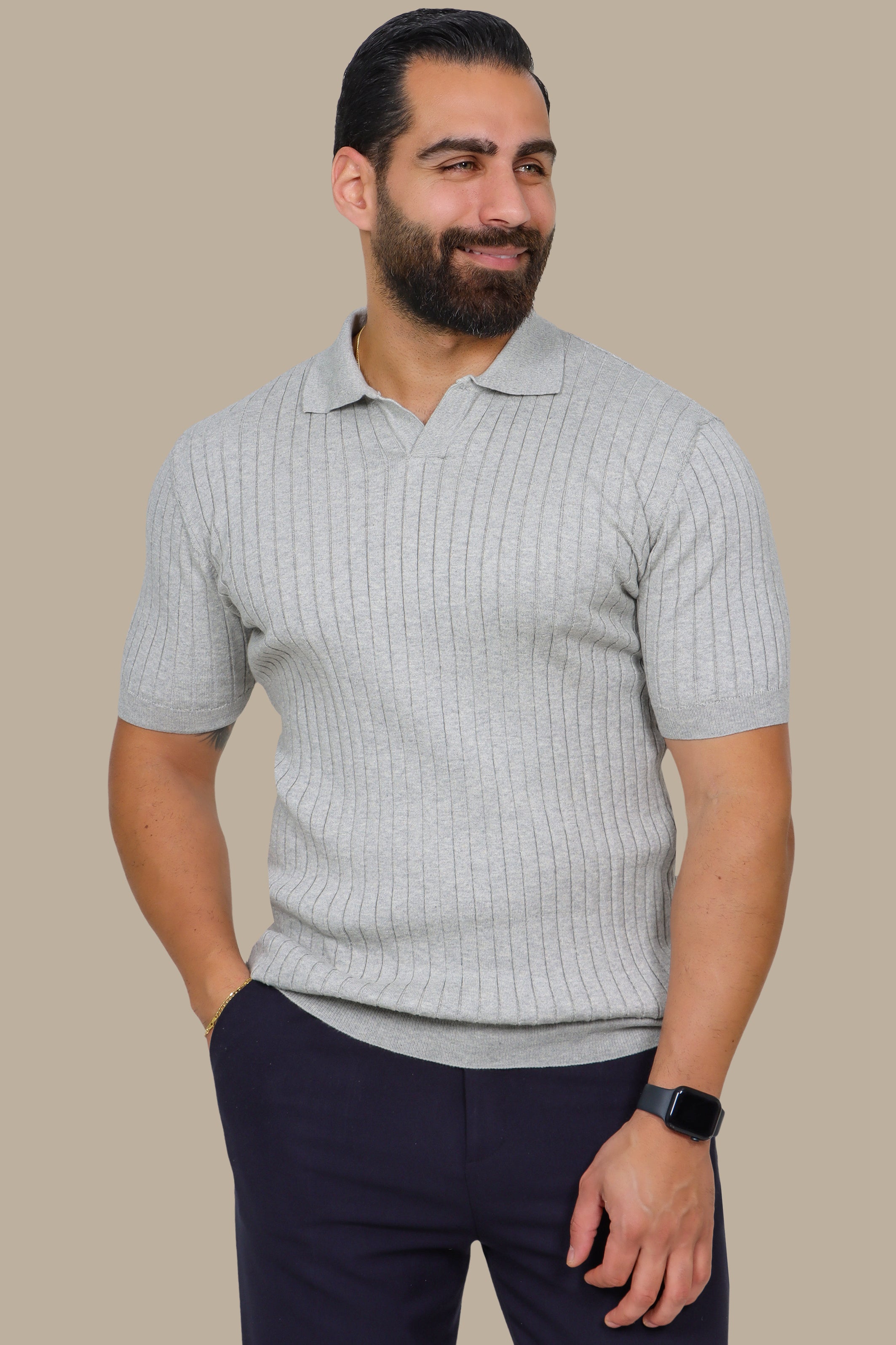 Light Grey Mercerized Ribbed Polo
