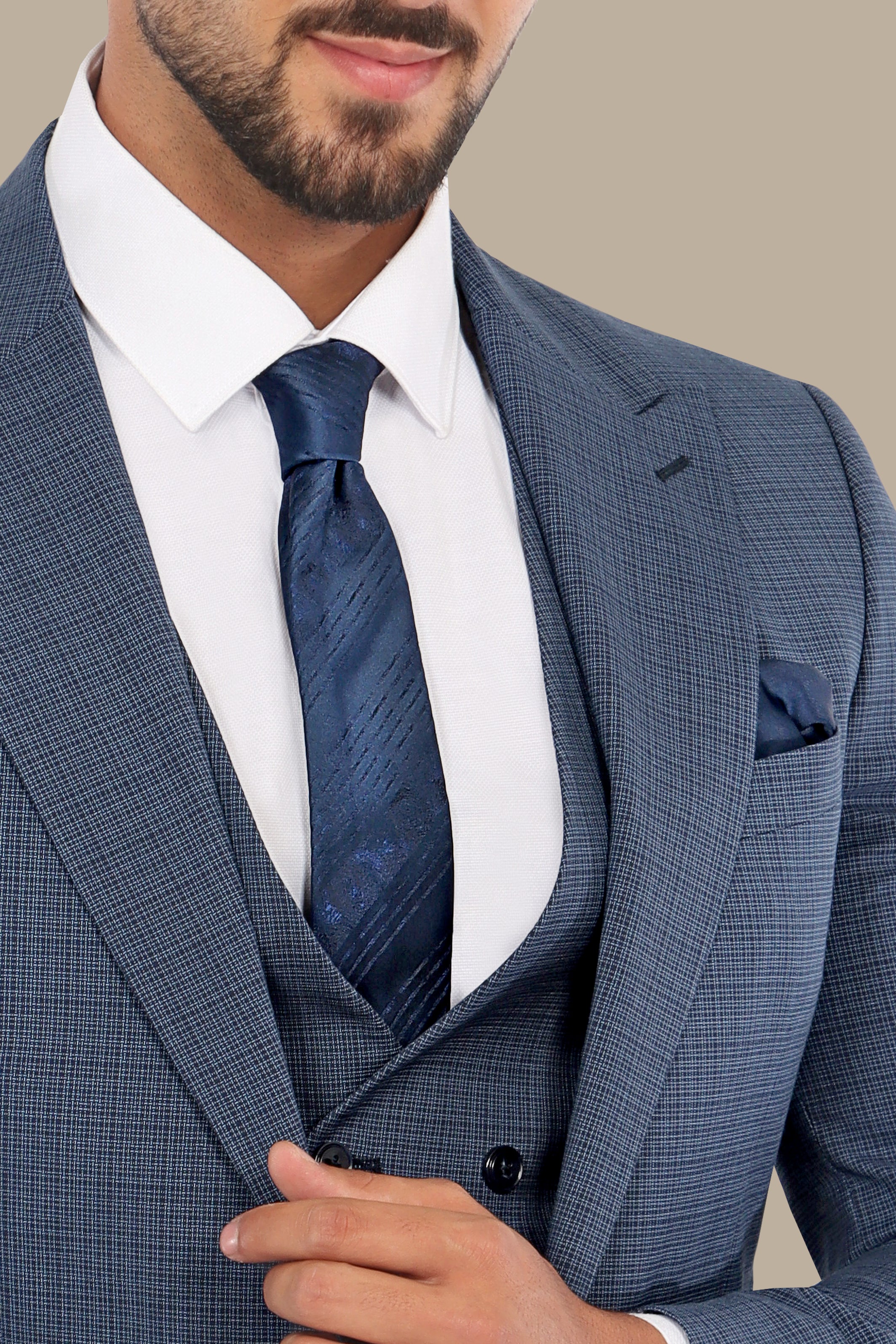 Blue Checked Sophistication: The Peak Lapel 3-Piece Suit