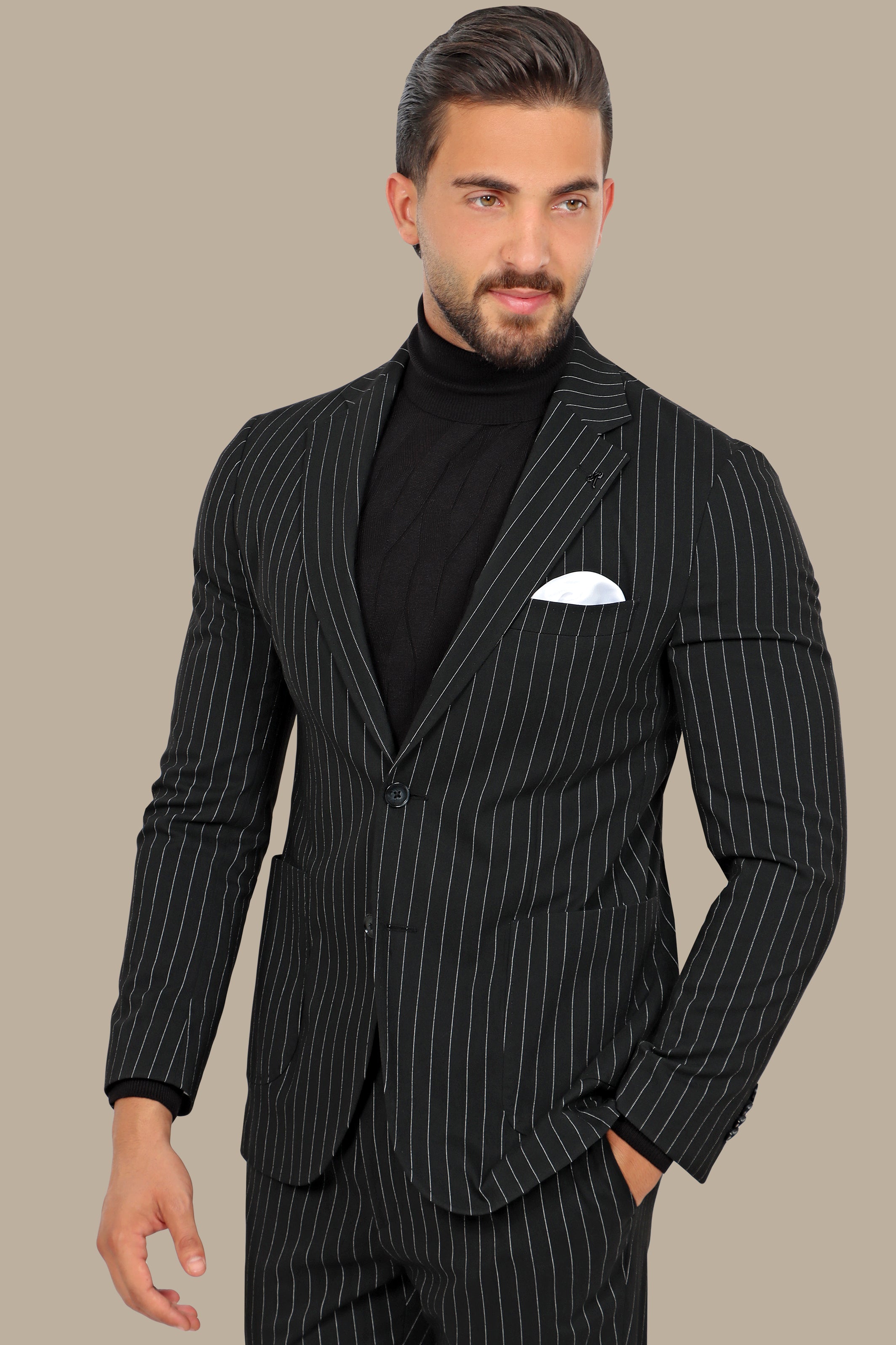 Travel Suit Pinstripe Notch Lapel