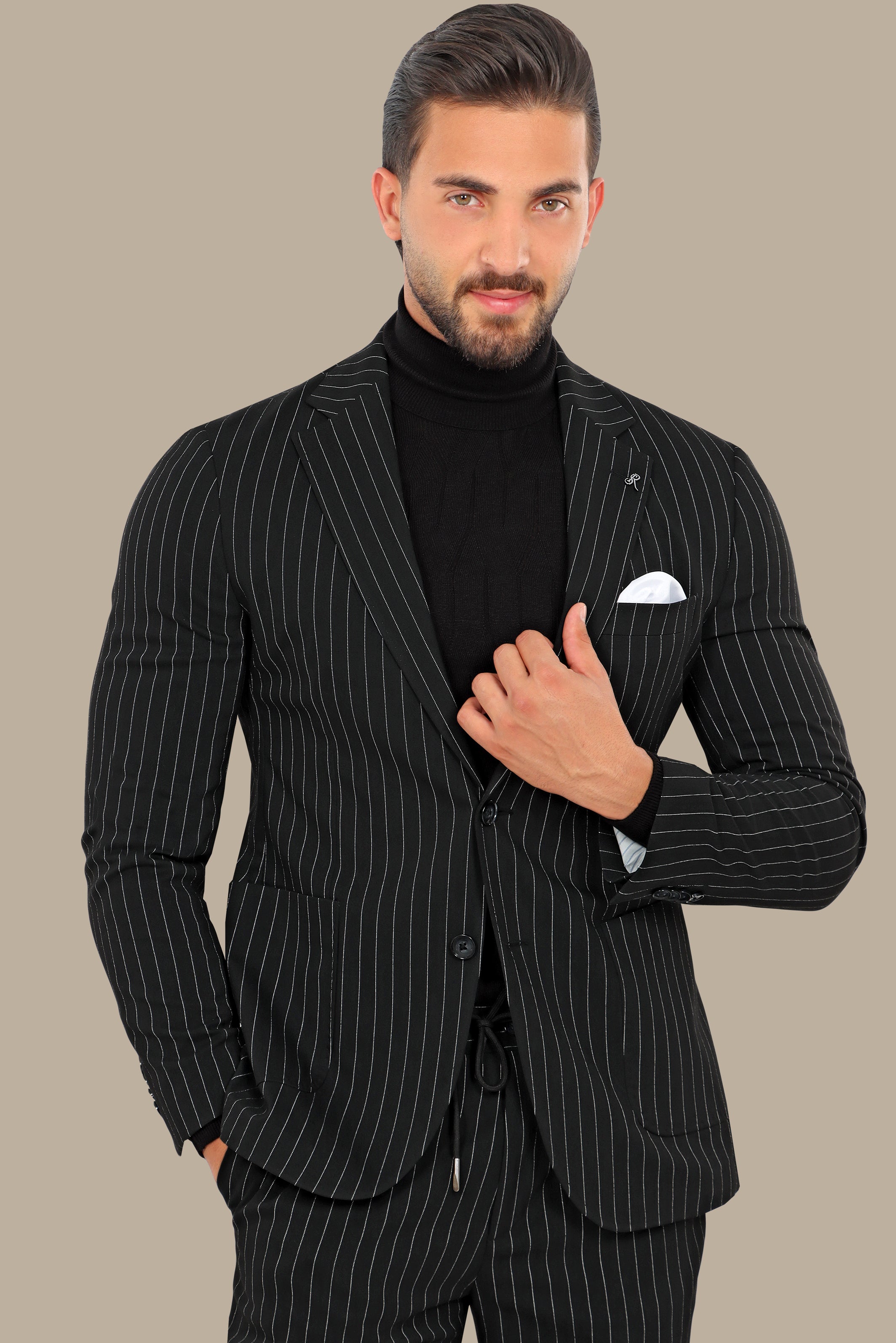 Travel Suit Pinstripe Notch Lapel