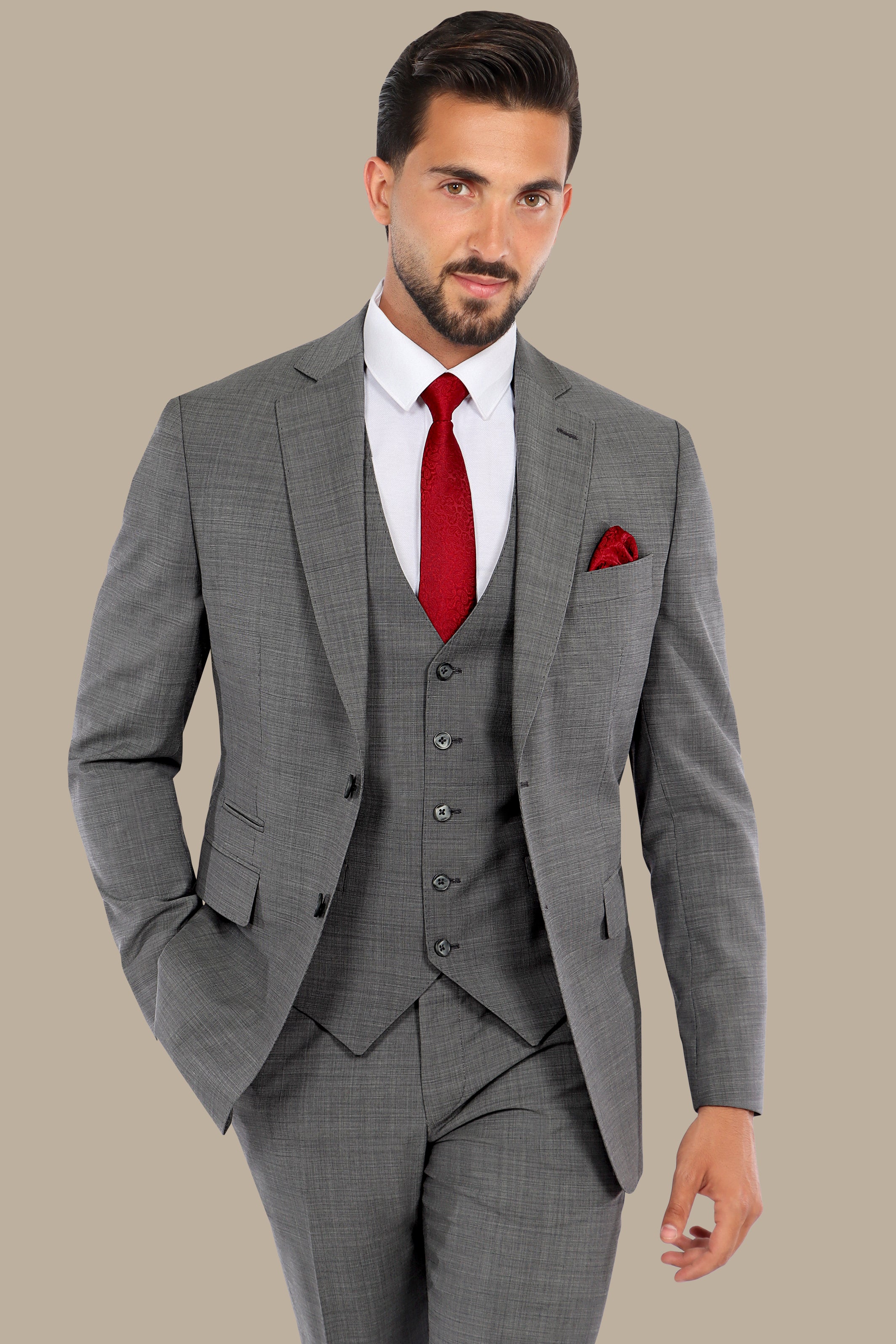 Timeless Charisma: Grey Wool Notch Filafil 3-Piece Suit