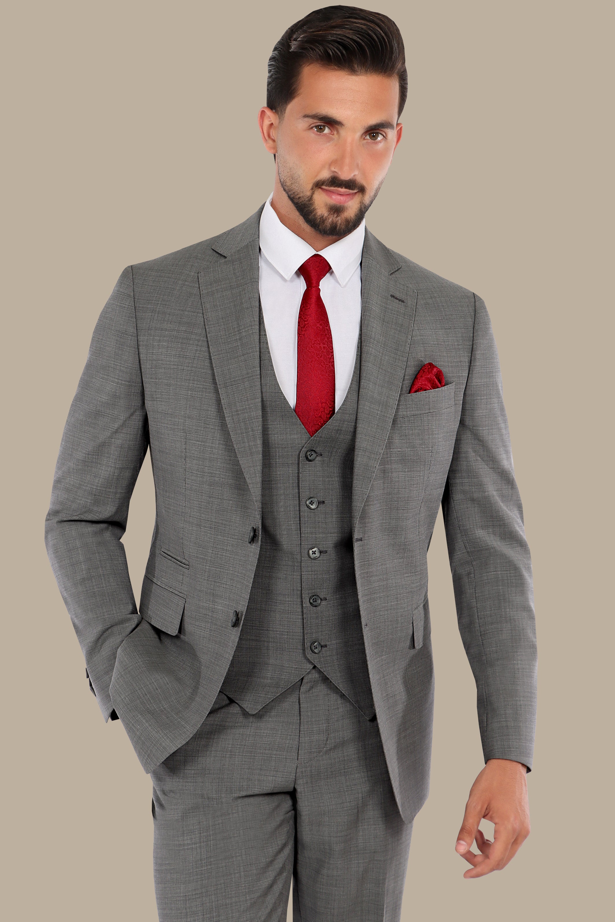 Timeless Charisma: Grey Wool Notch Filafil 3-Piece Suit