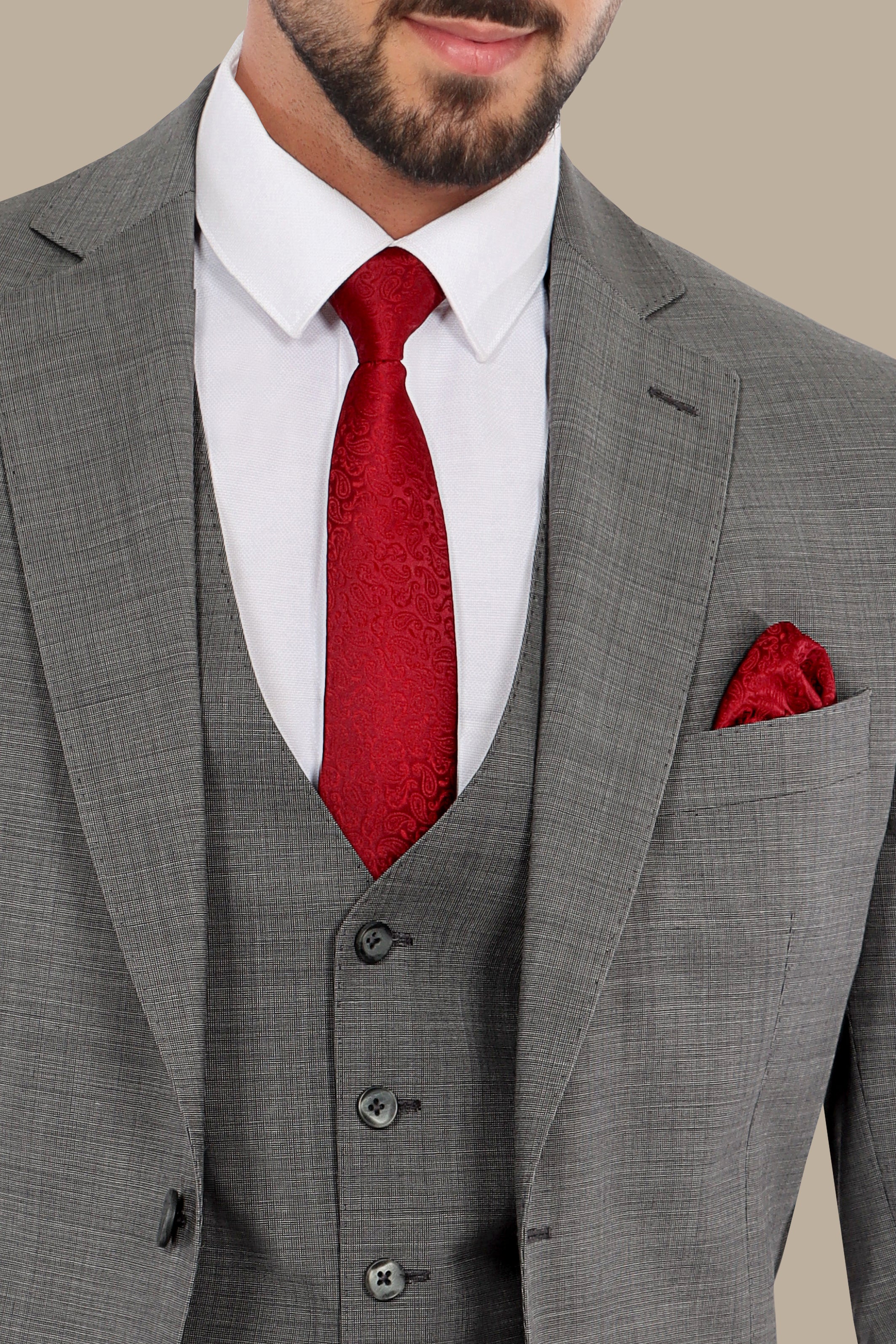 Timeless Charisma: Grey Wool Notch Filafil 3-Piece Suit