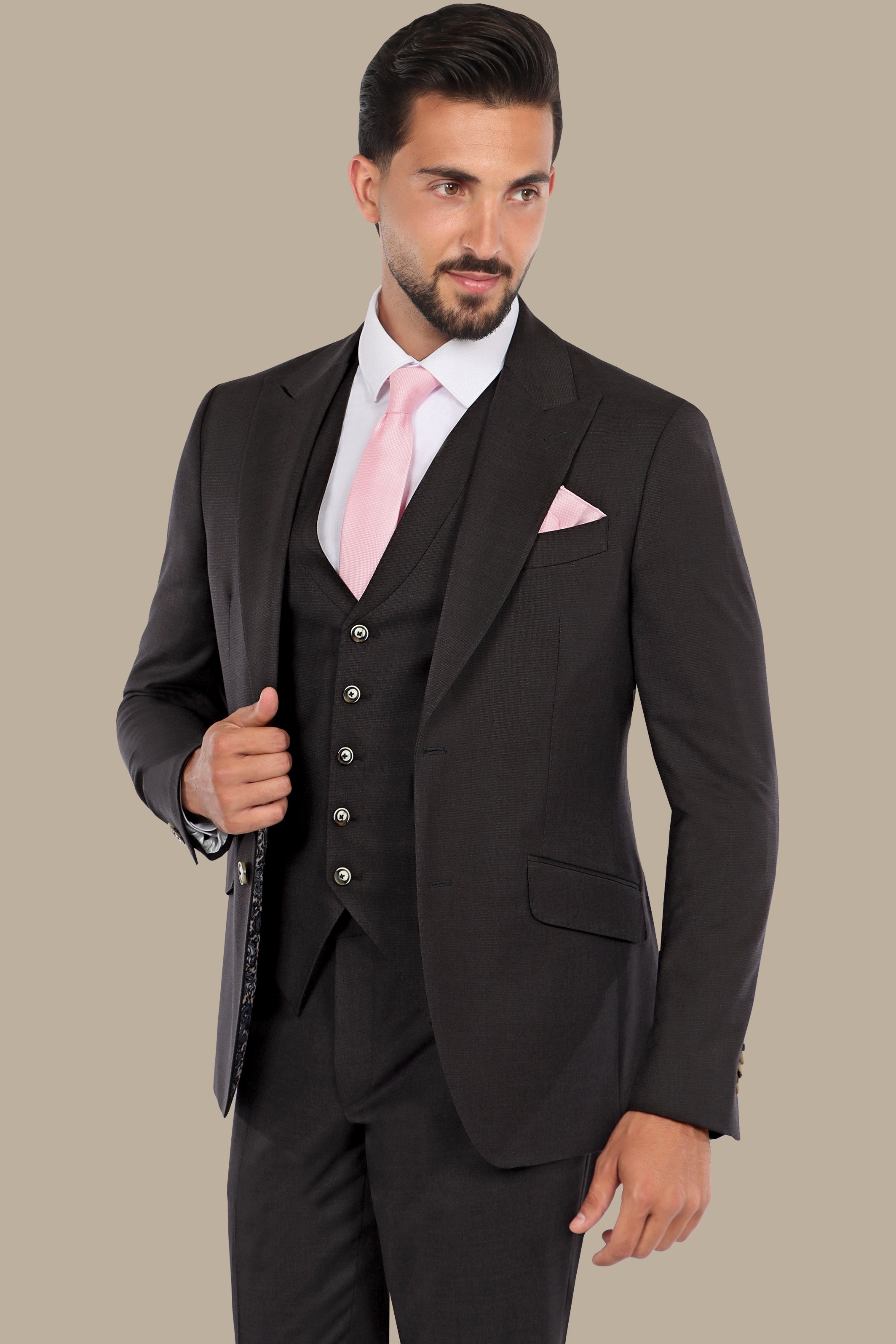 Black Fila Fil Lycra 3-Piece Suit with Peak Lapel