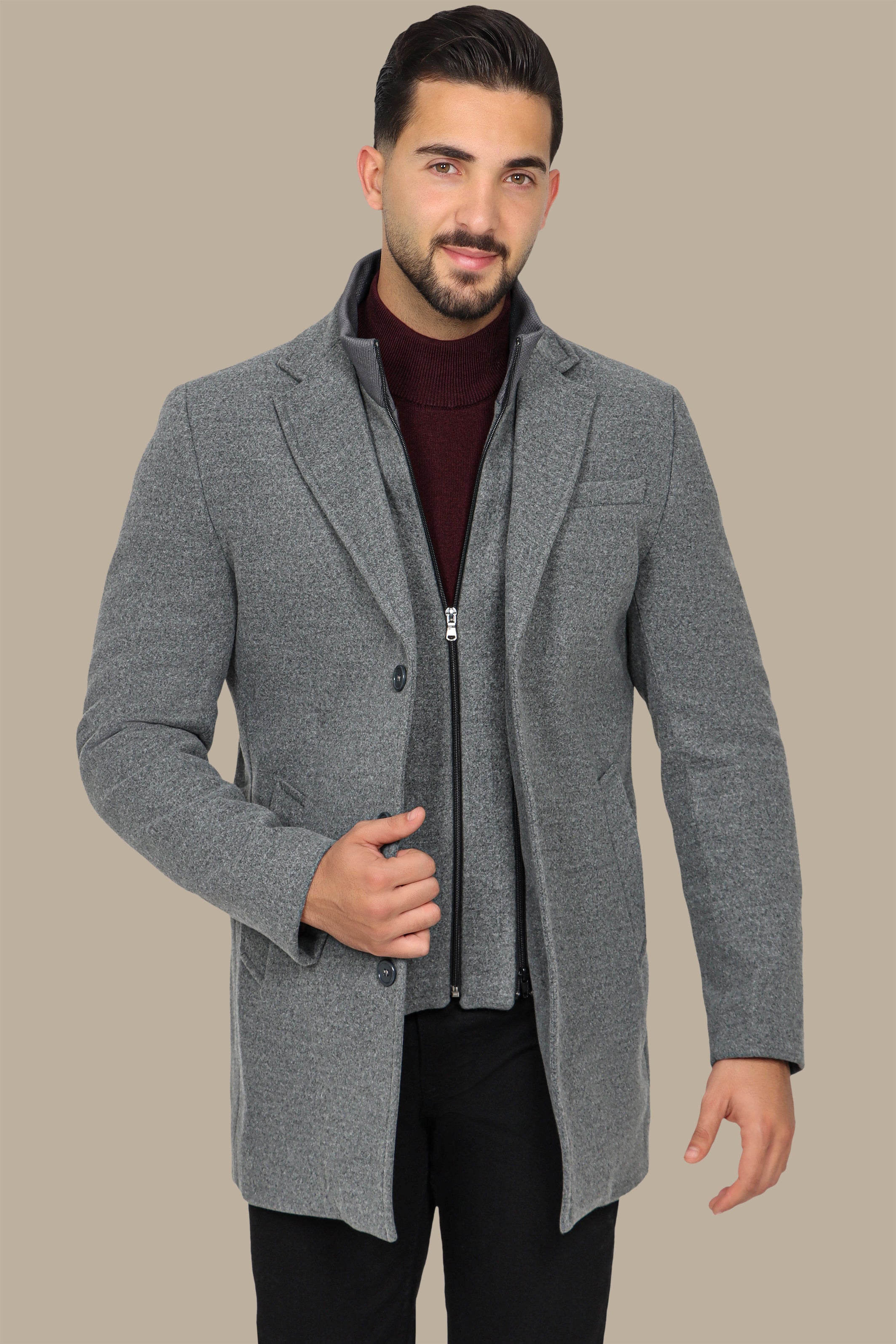 Light Gray Versatility: The Notch Detachable Coat in Classic Elegance