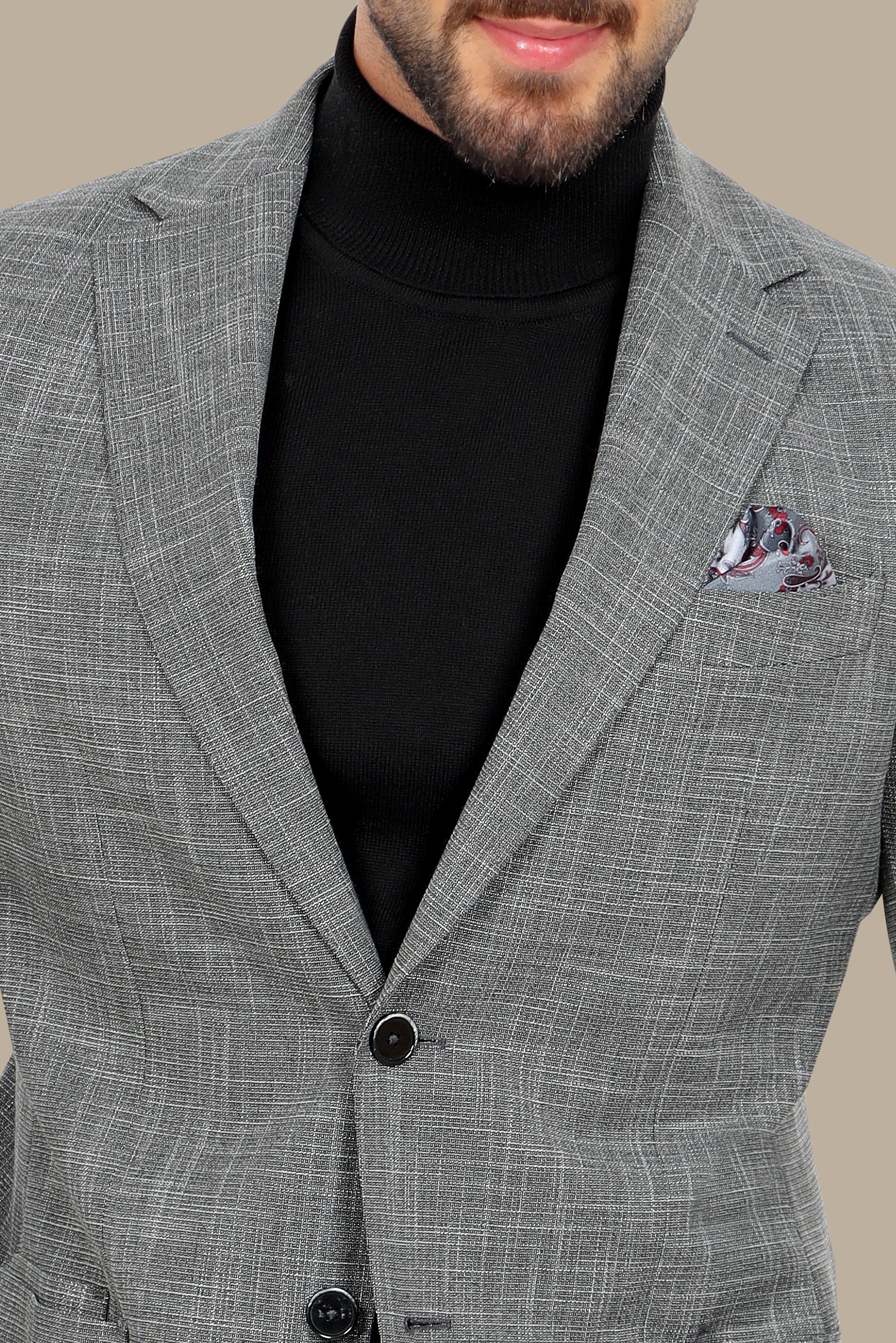 Grey Slim Fit Suit with Down Notch Patch Pockets