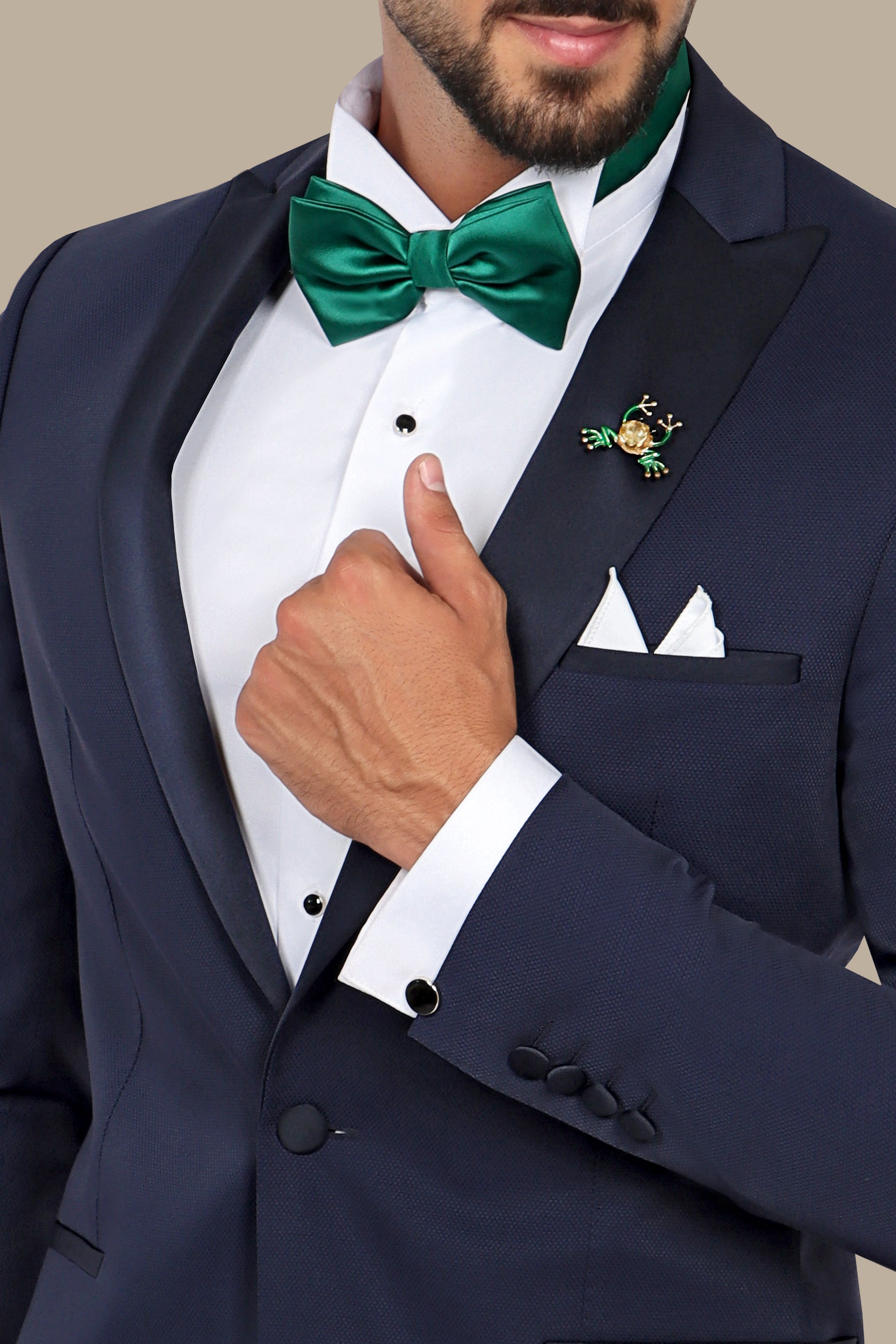 Midnight Elegance: Navy Tuxedo with Peak Lapel