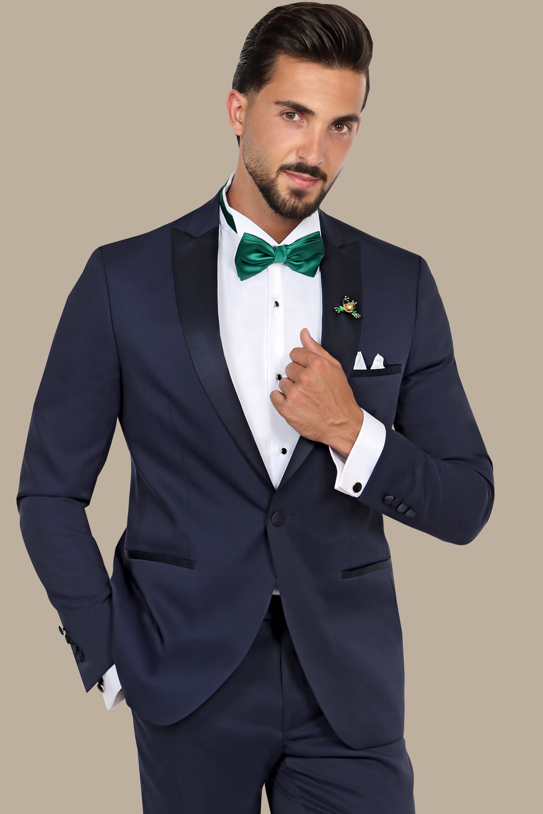 Midnight Elegance: Navy Tuxedo with Peak Lapel