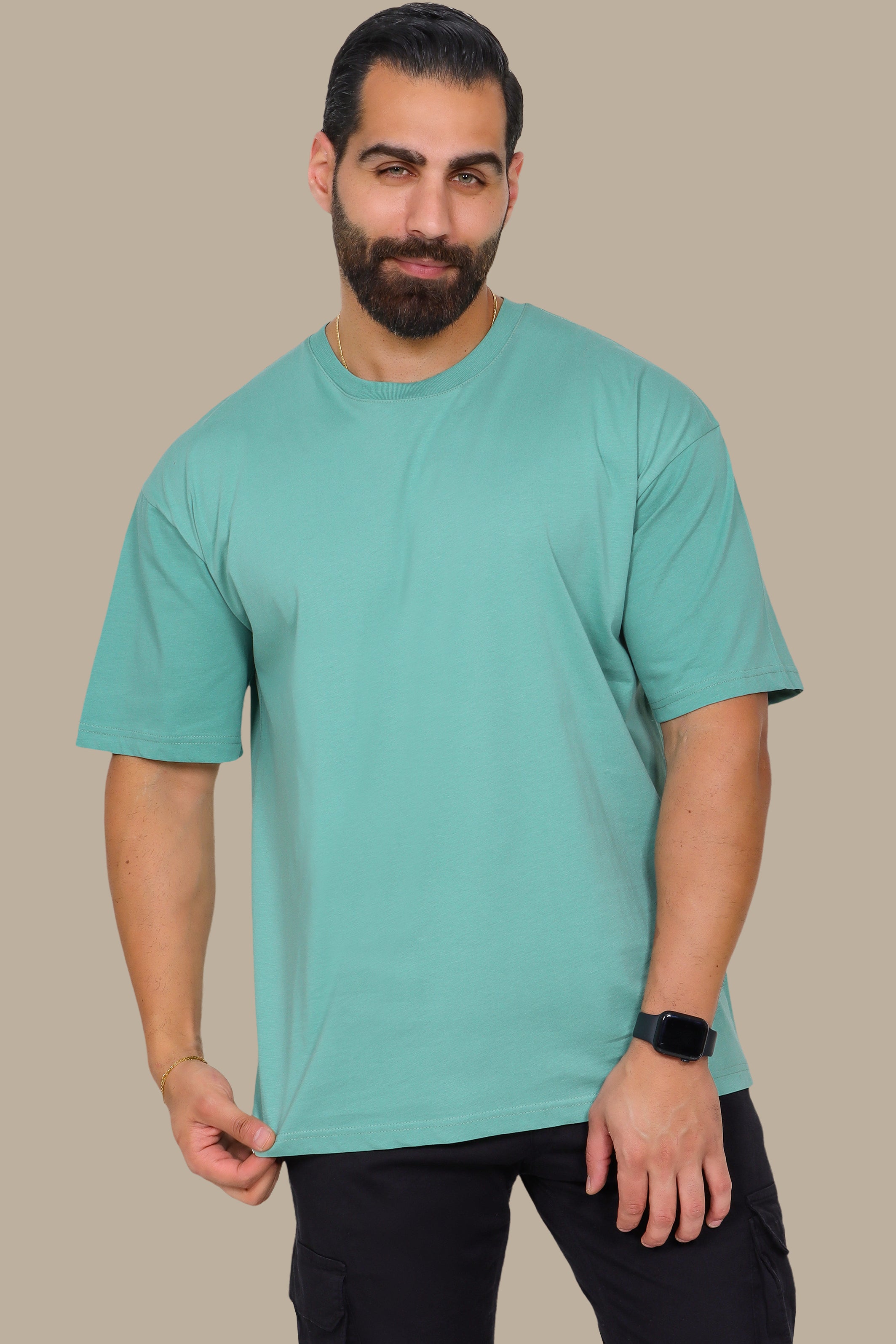 Aqua Half-Oversized Basic T-Shirt