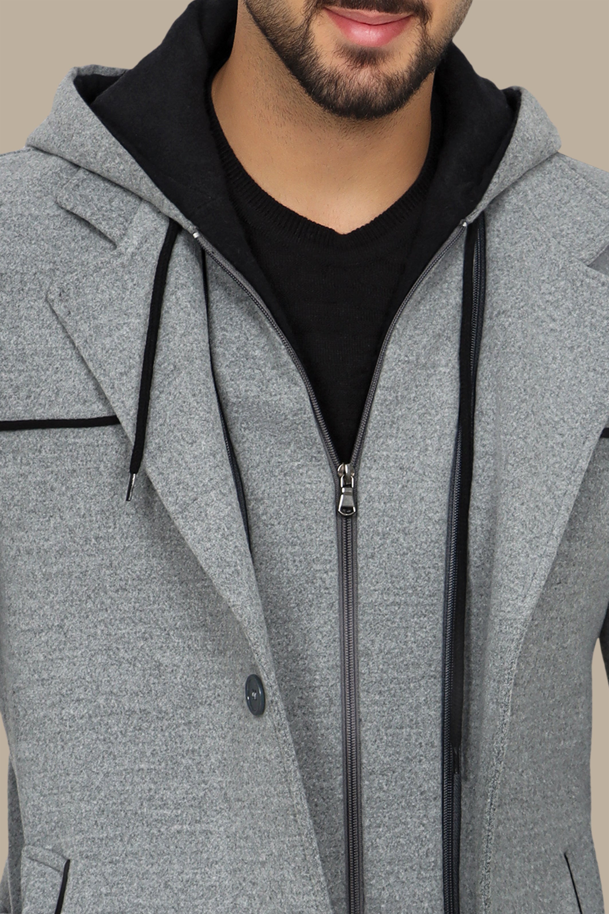 Light Grey Coat with Detachable Hoodie