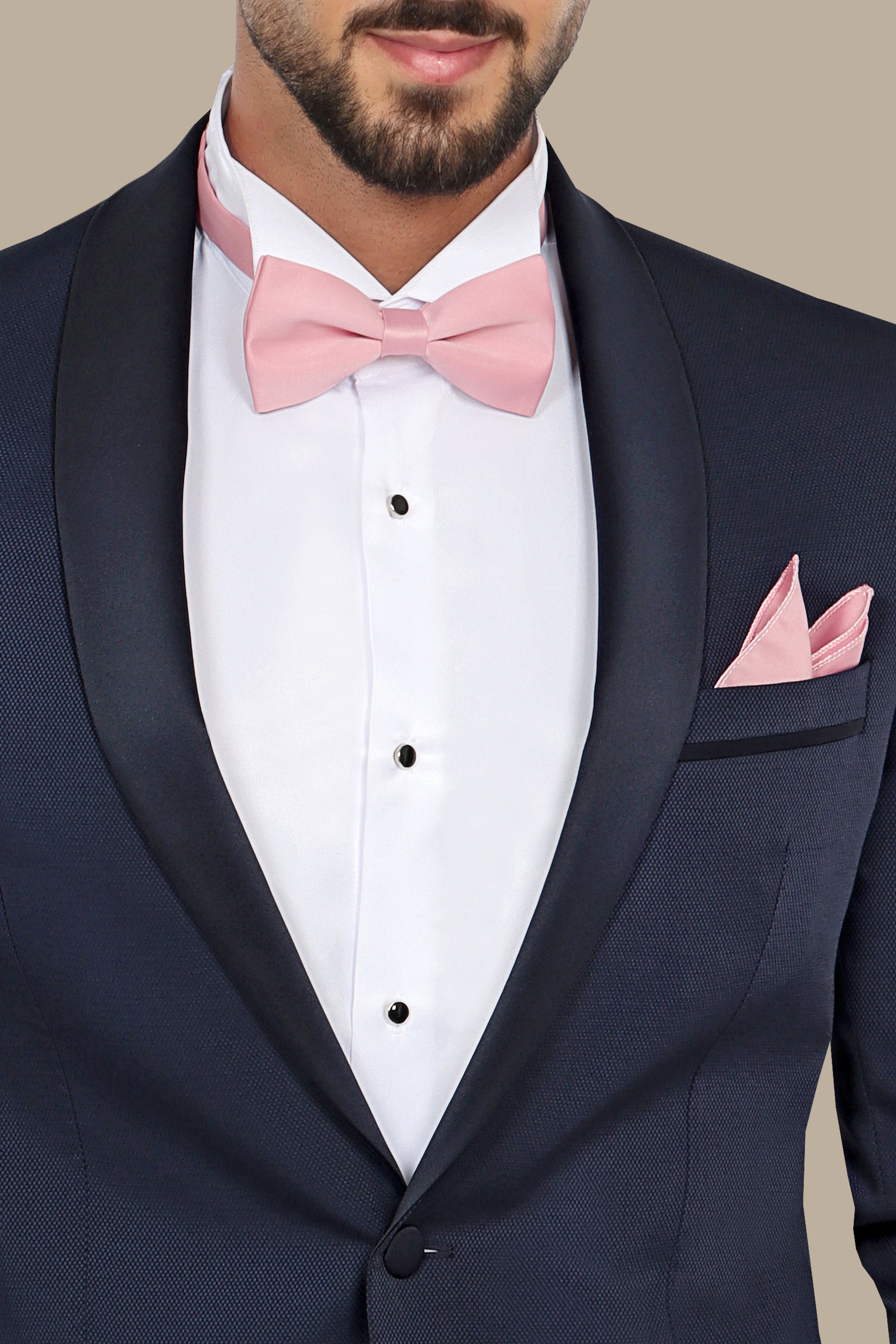 Refined Charm: The Navy Piqué Tuxedo with Shawl Collar