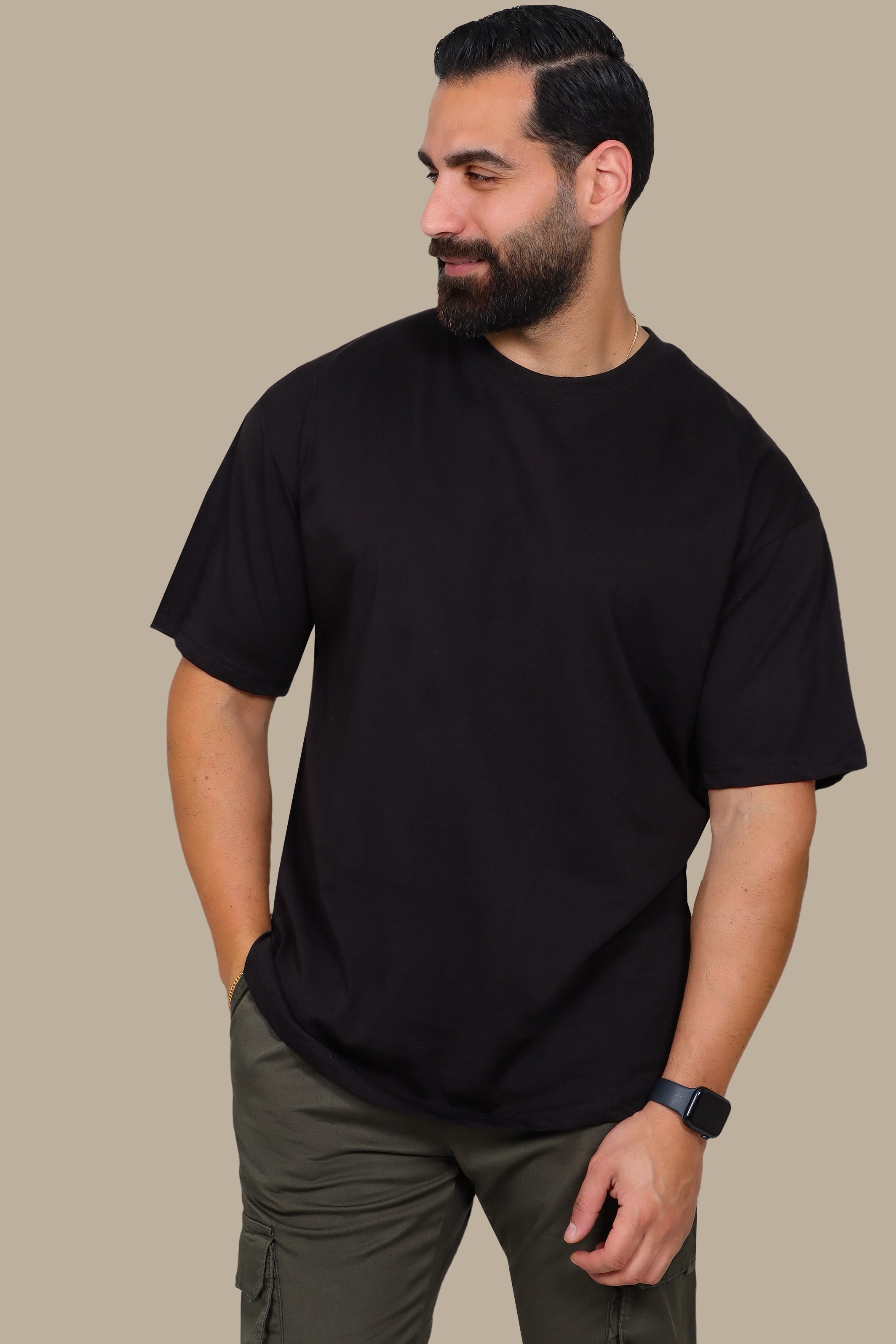 Black Half-Oversized Basic T-Shirt