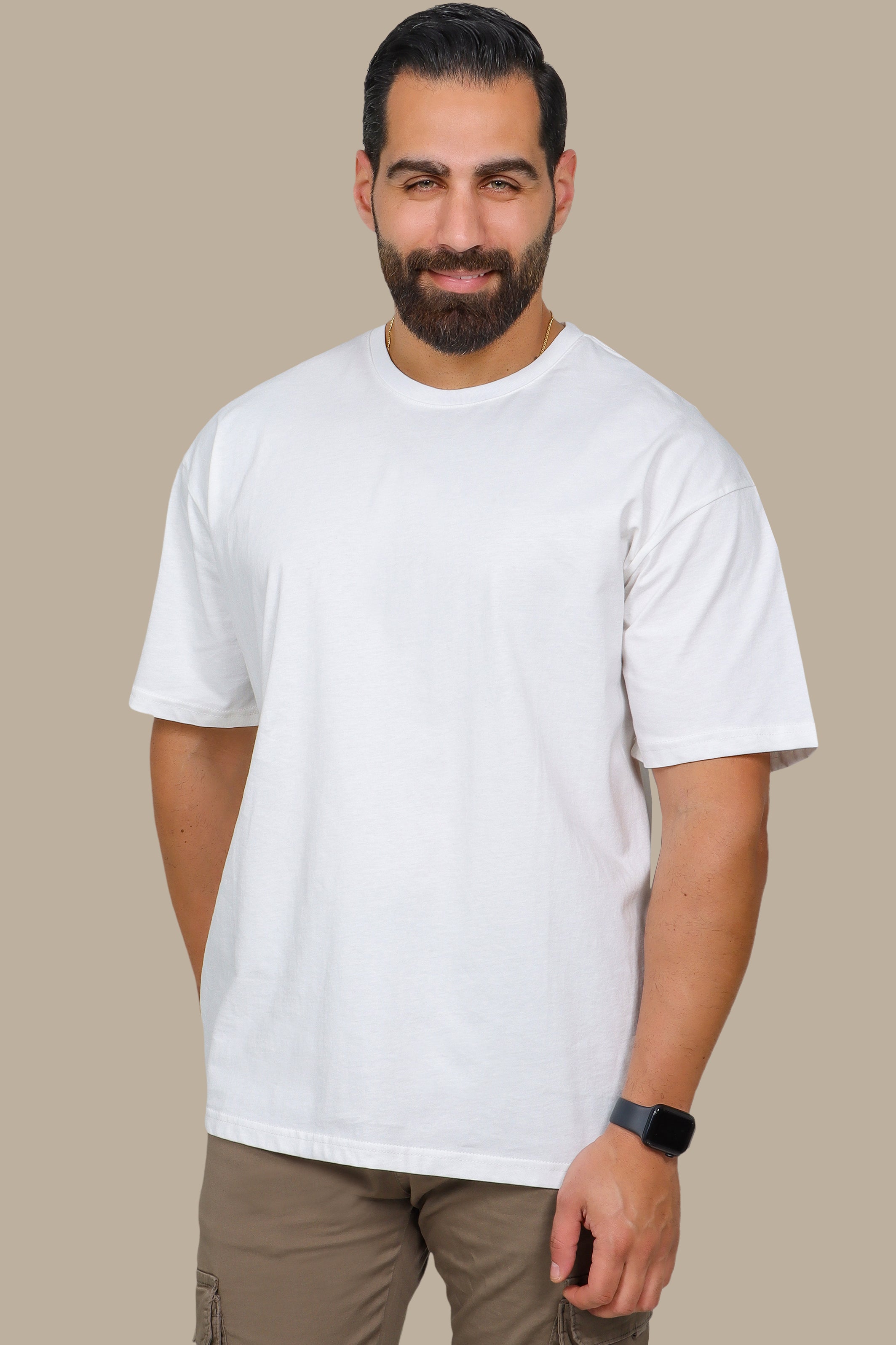White Half Oversized Basic T-Shirt