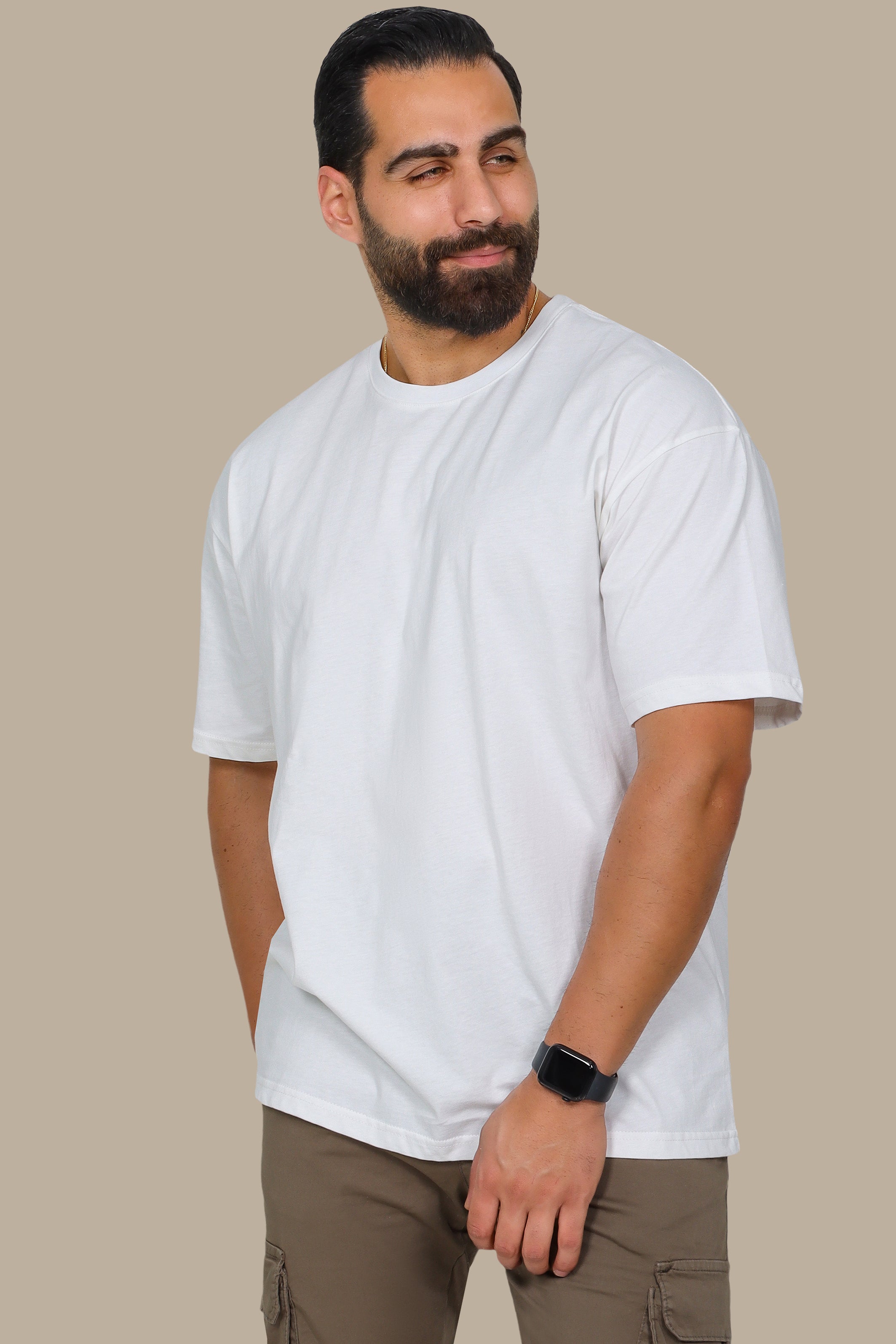White Half Oversized Basic T-Shirt