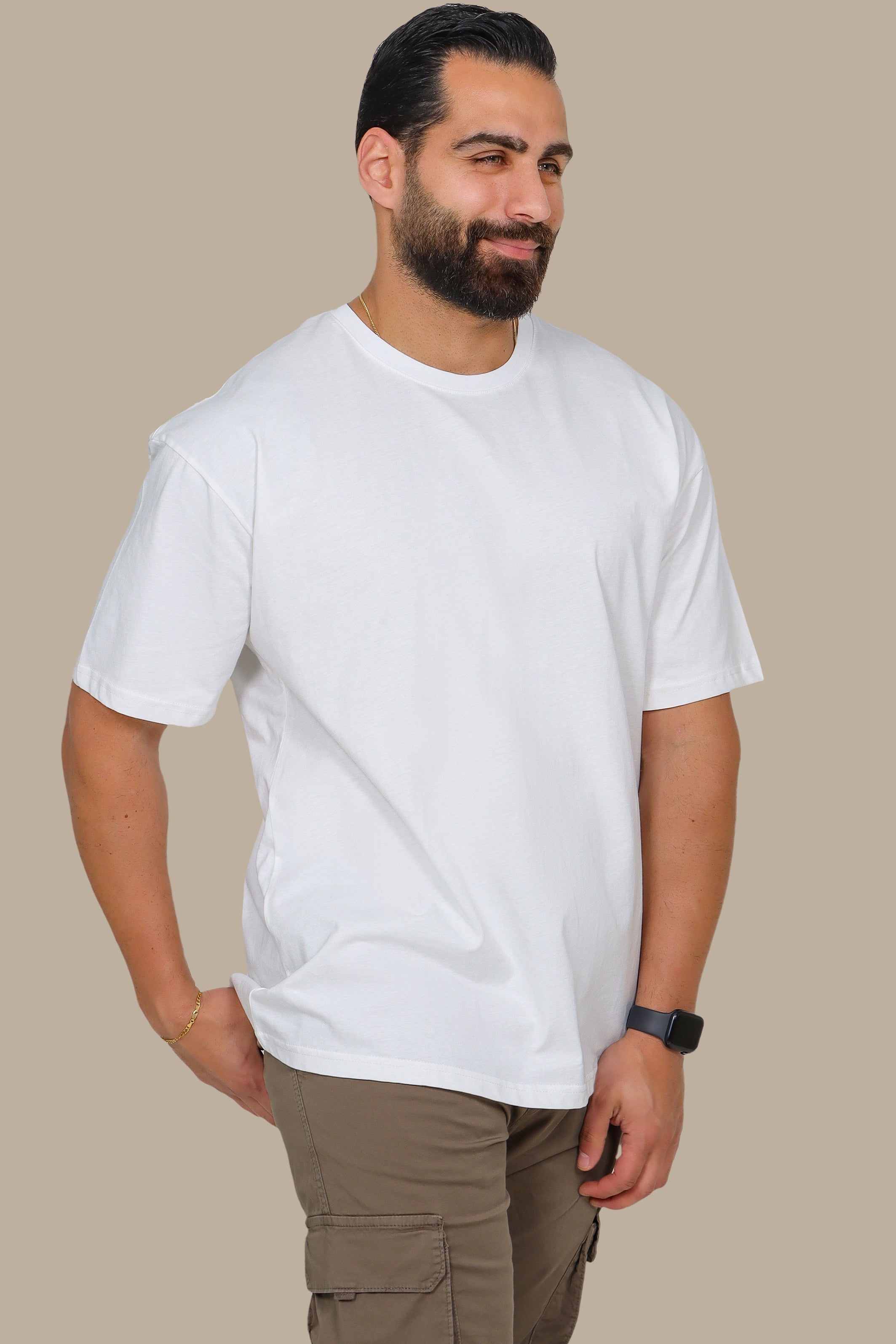 White Half Oversized Basic T-Shirt