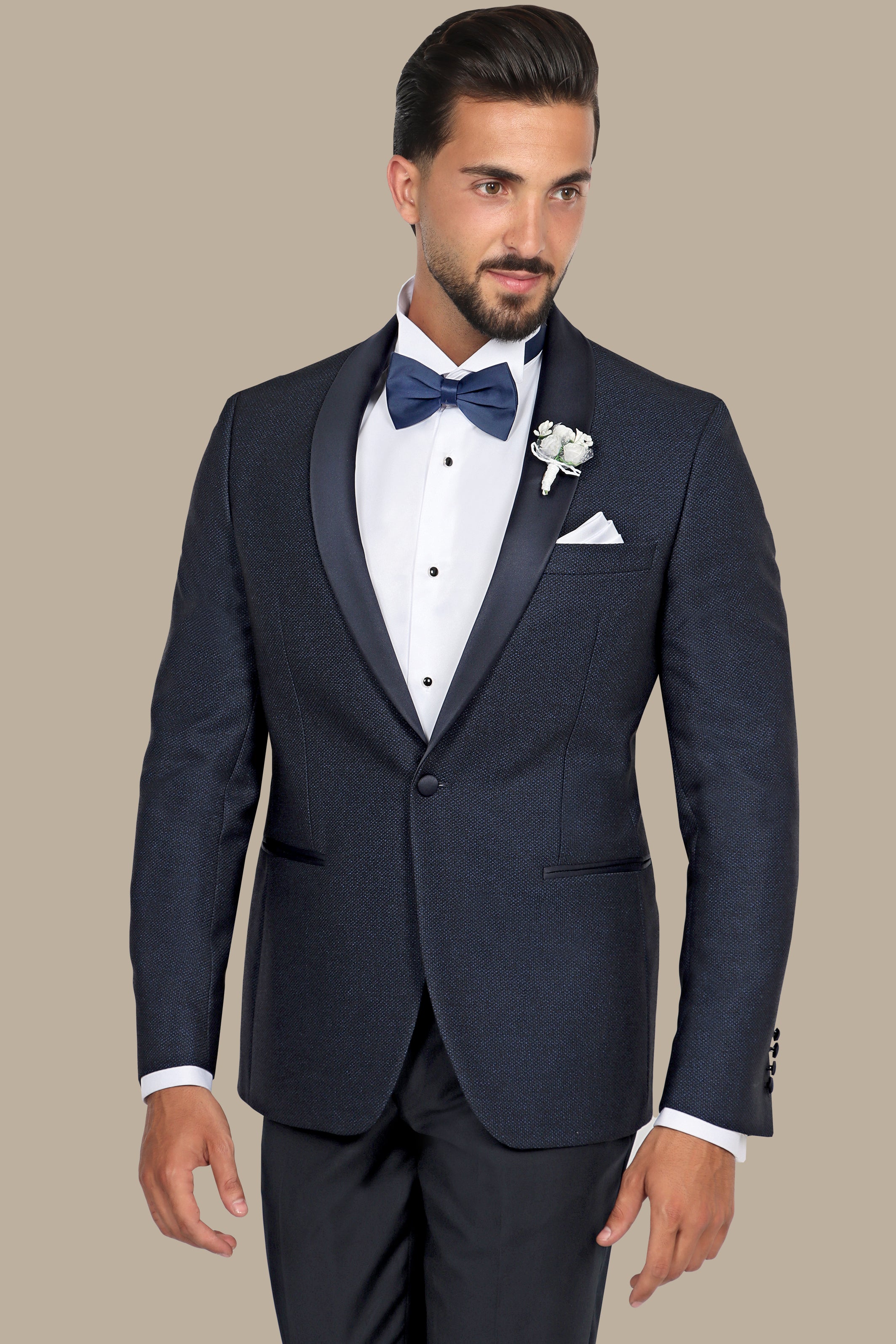 Blue Elegance: Tuxedo with Textured Shawl Lapel