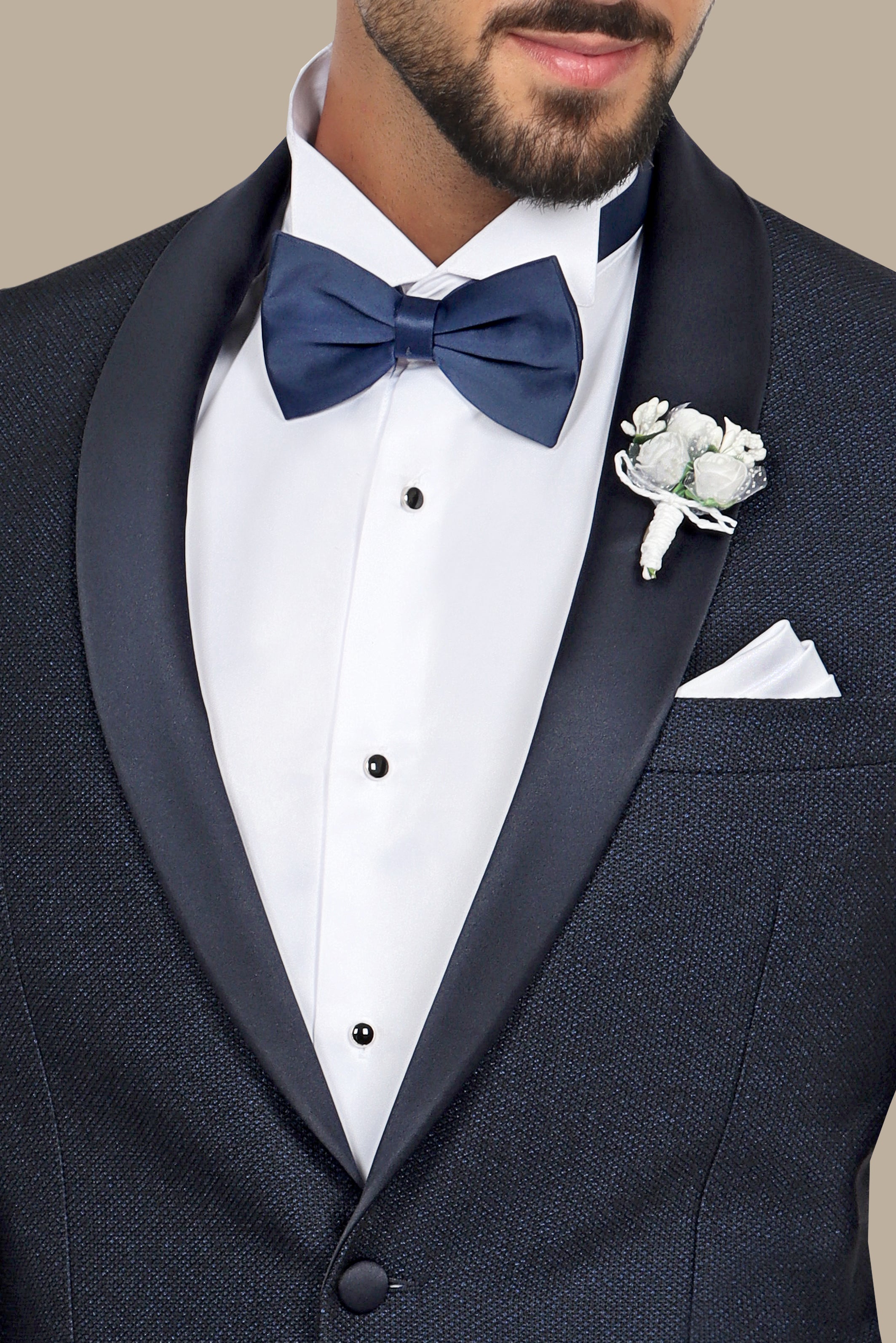 Blue Elegance: Tuxedo with Textured Shawl Lapel