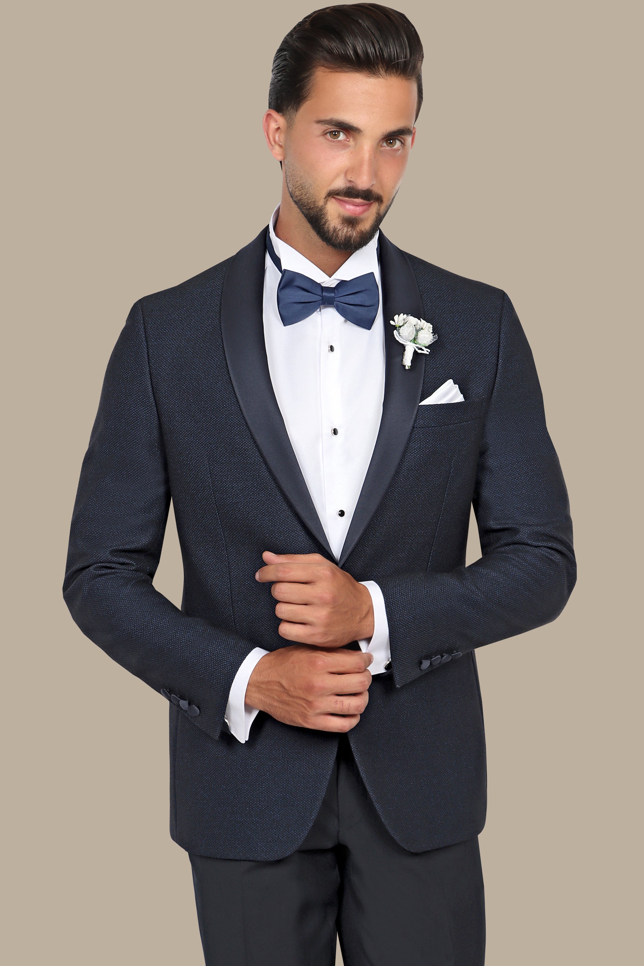 Blue Elegance: Tuxedo with Textured Shawl Lapel