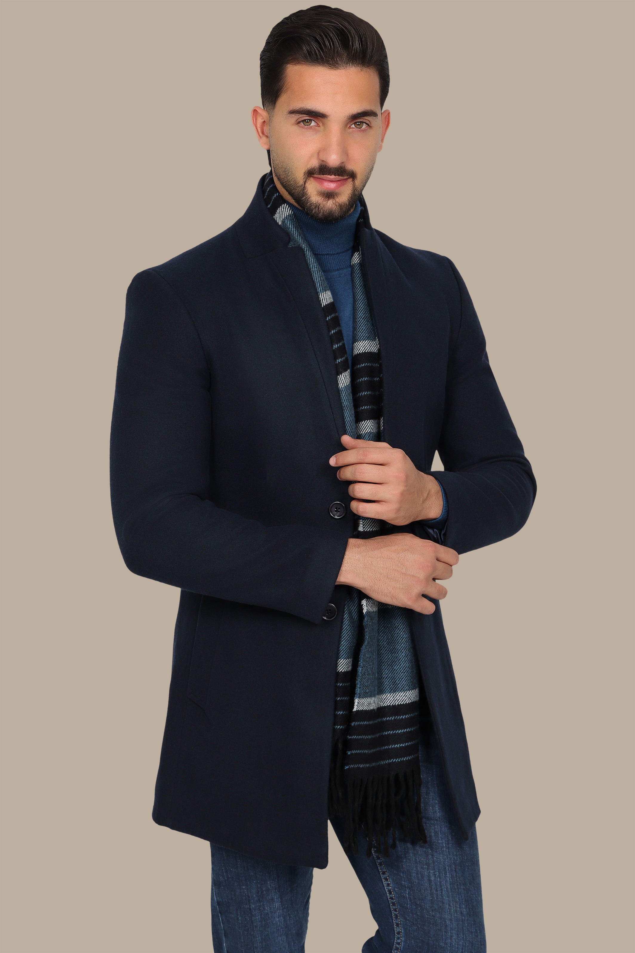 Essential Elegance: Navy Mao Collar Coat