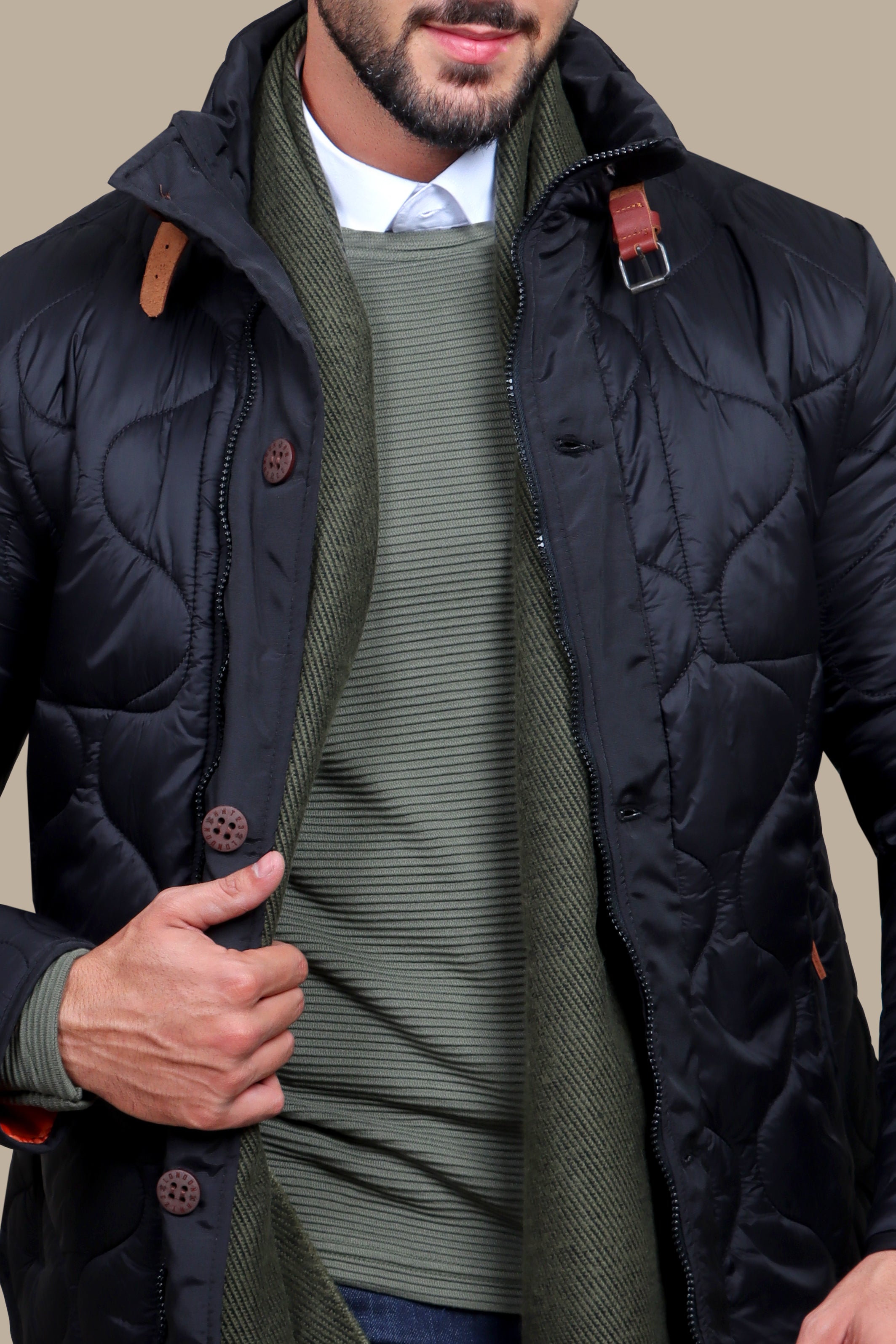 Black Quilted Puffer Jacket with Refined Detailing