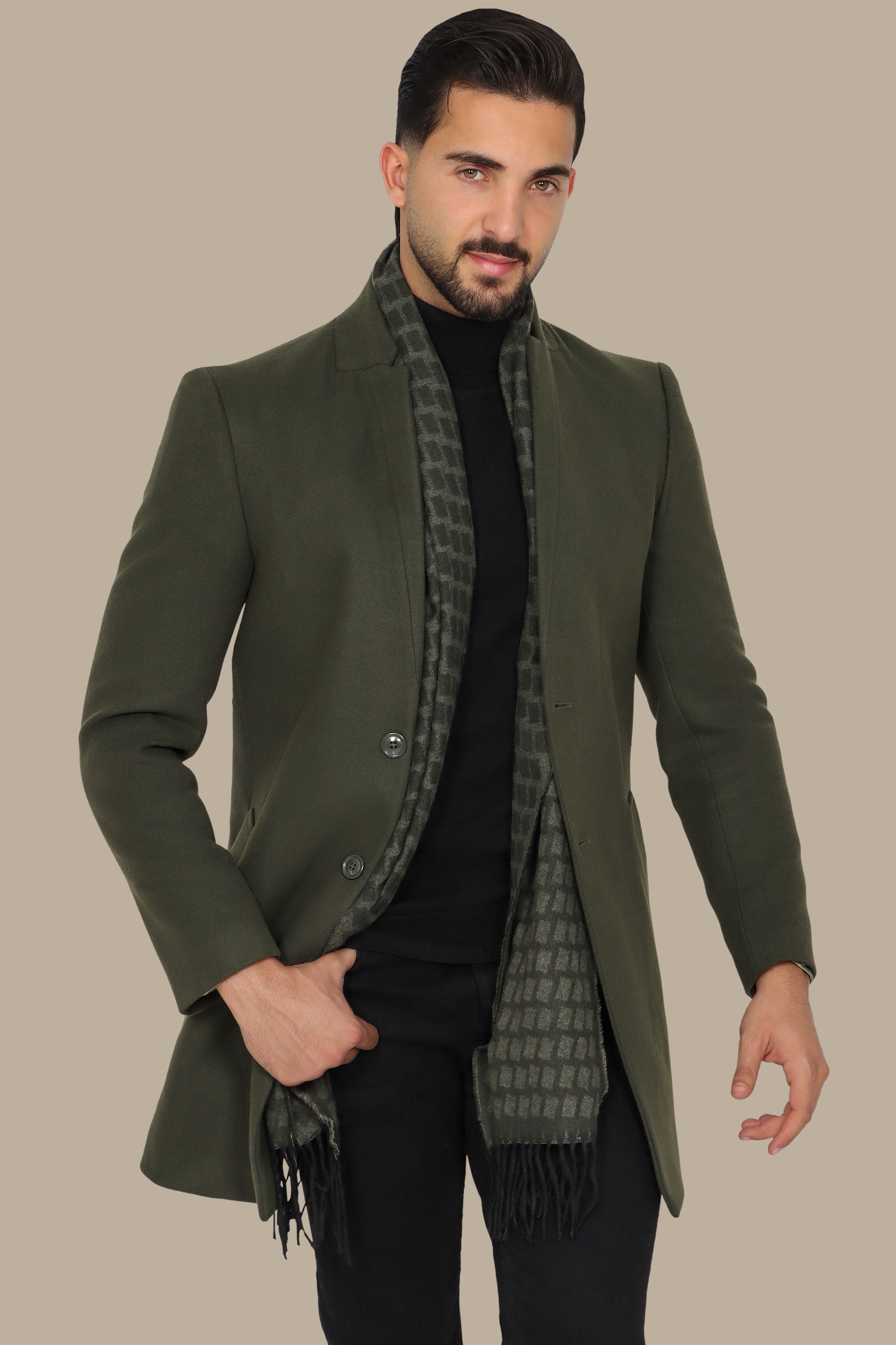 Khaki Classic: Embrace Timeless Style with the Coat Col Mao in Basic Khaki