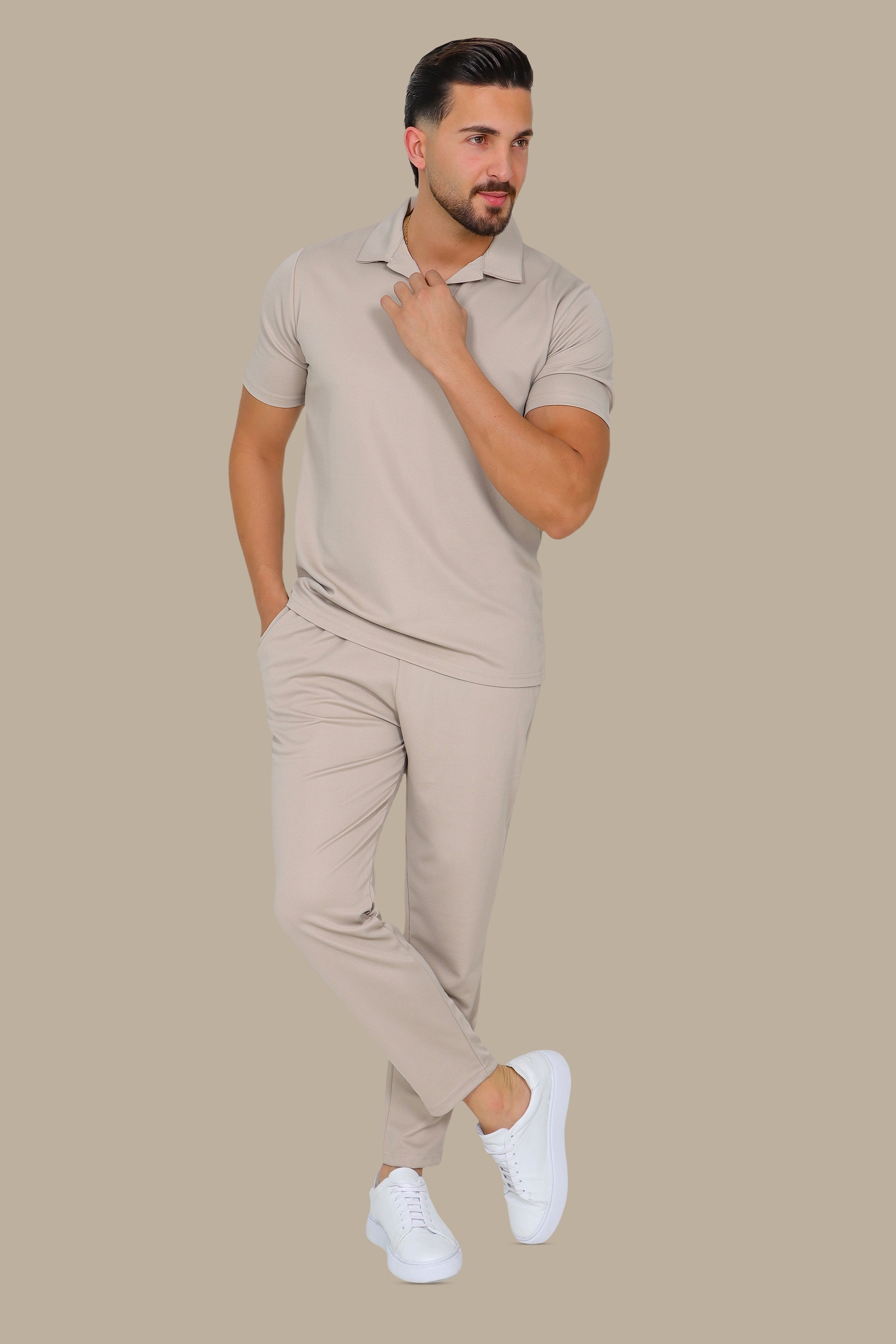 Beige Ribbed Aerobin Polo