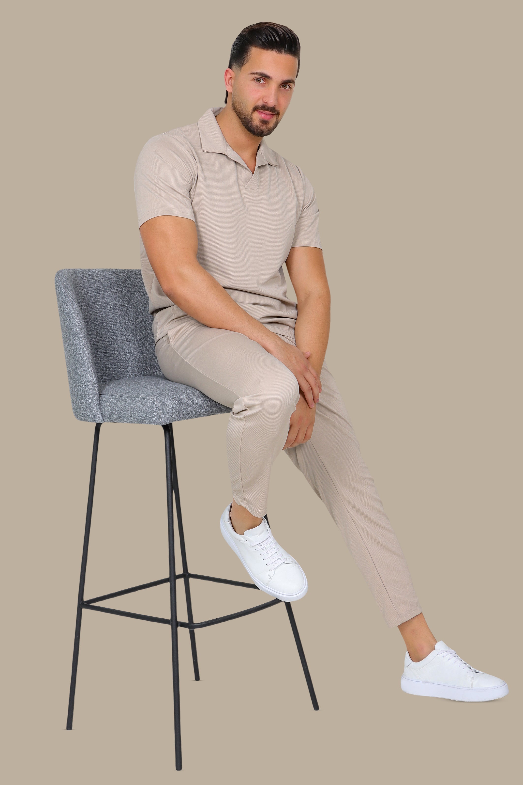 Beige Ribbed Aerobin Pants