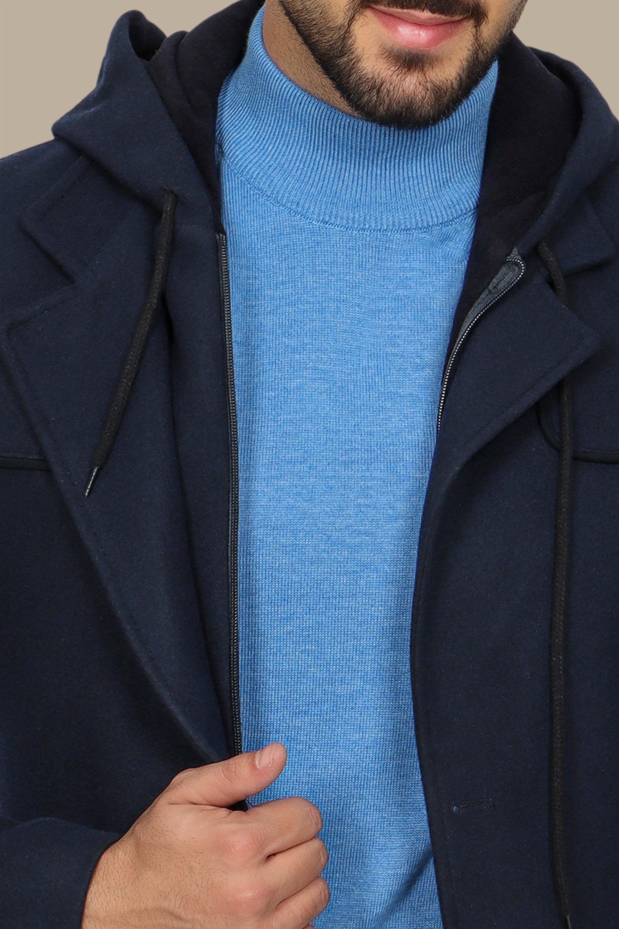 Navy Coat with Detachable Hoodie