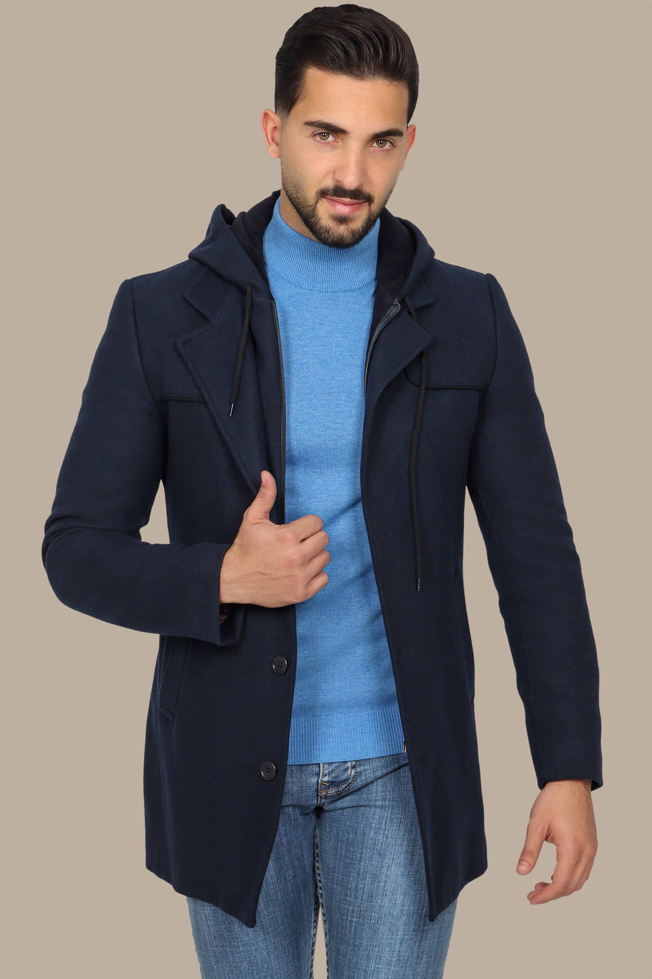 Navy Coat with Detachable Hoodie