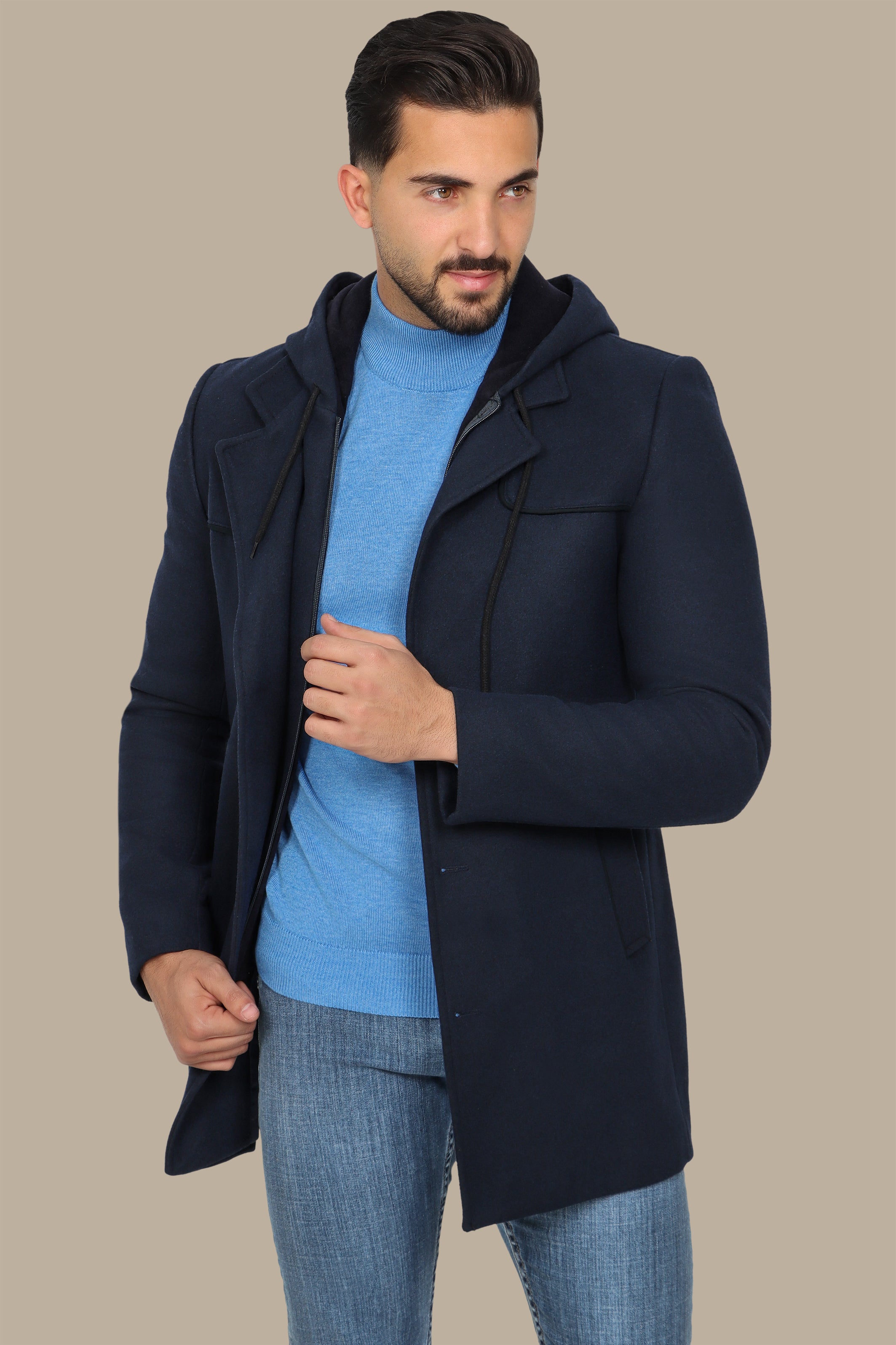 Navy Coat with Detachable Hoodie