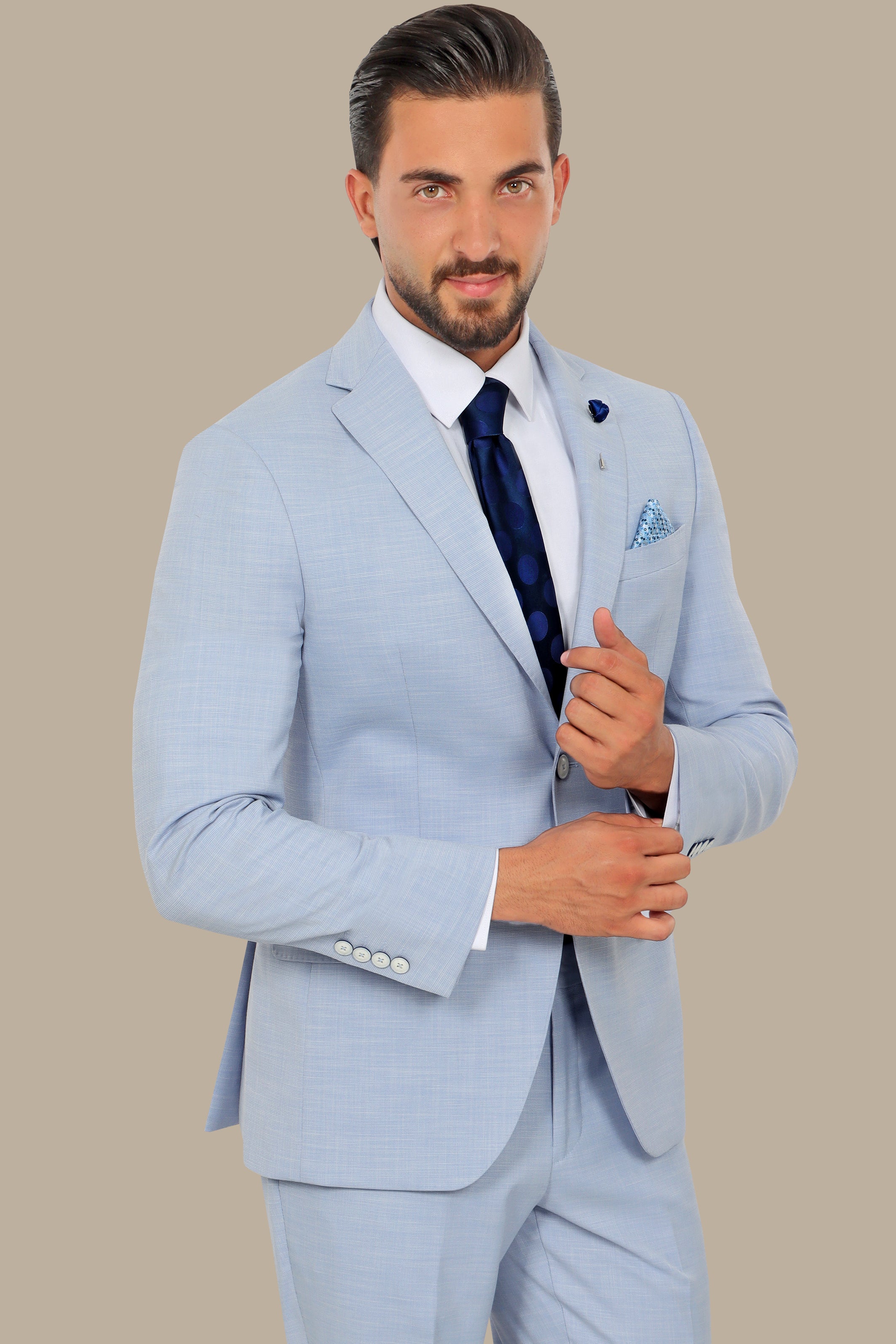 Light Blue 2 pcs Fil a Fil Notch Suit