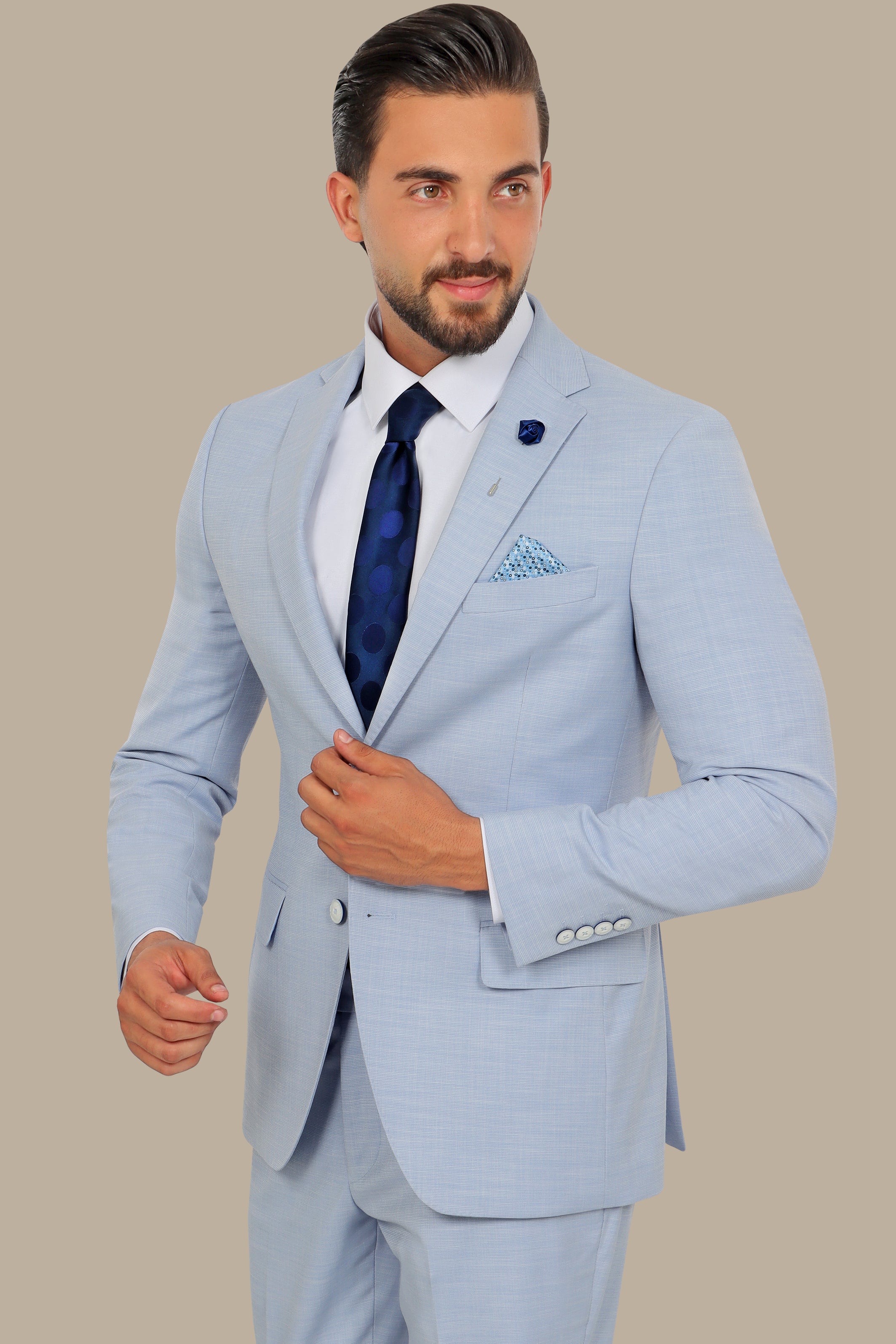 Light Blue 2 pcs Fil a Fil Notch Suit