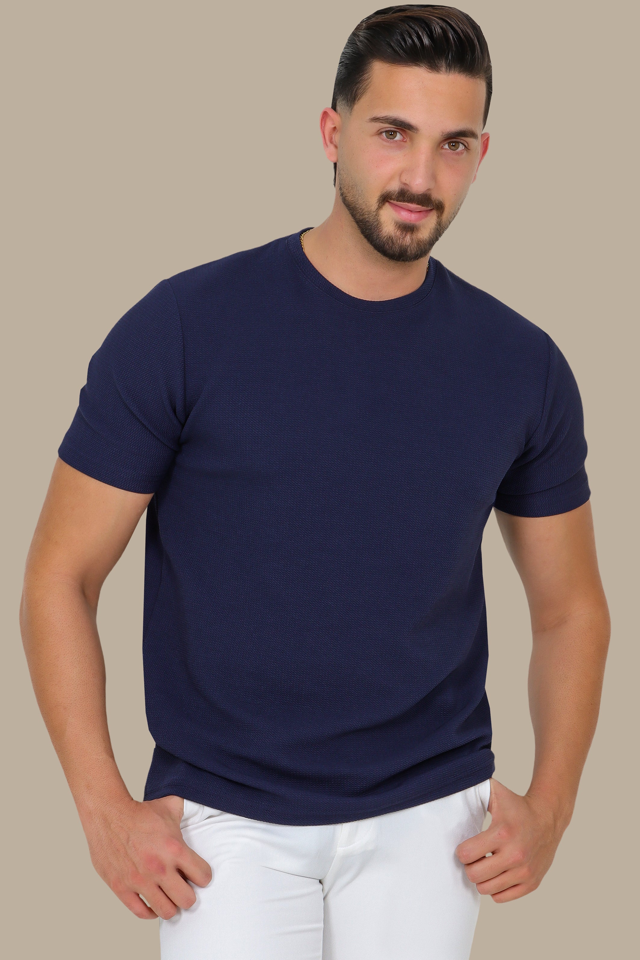 Navy Structured Lycra T-Shirt