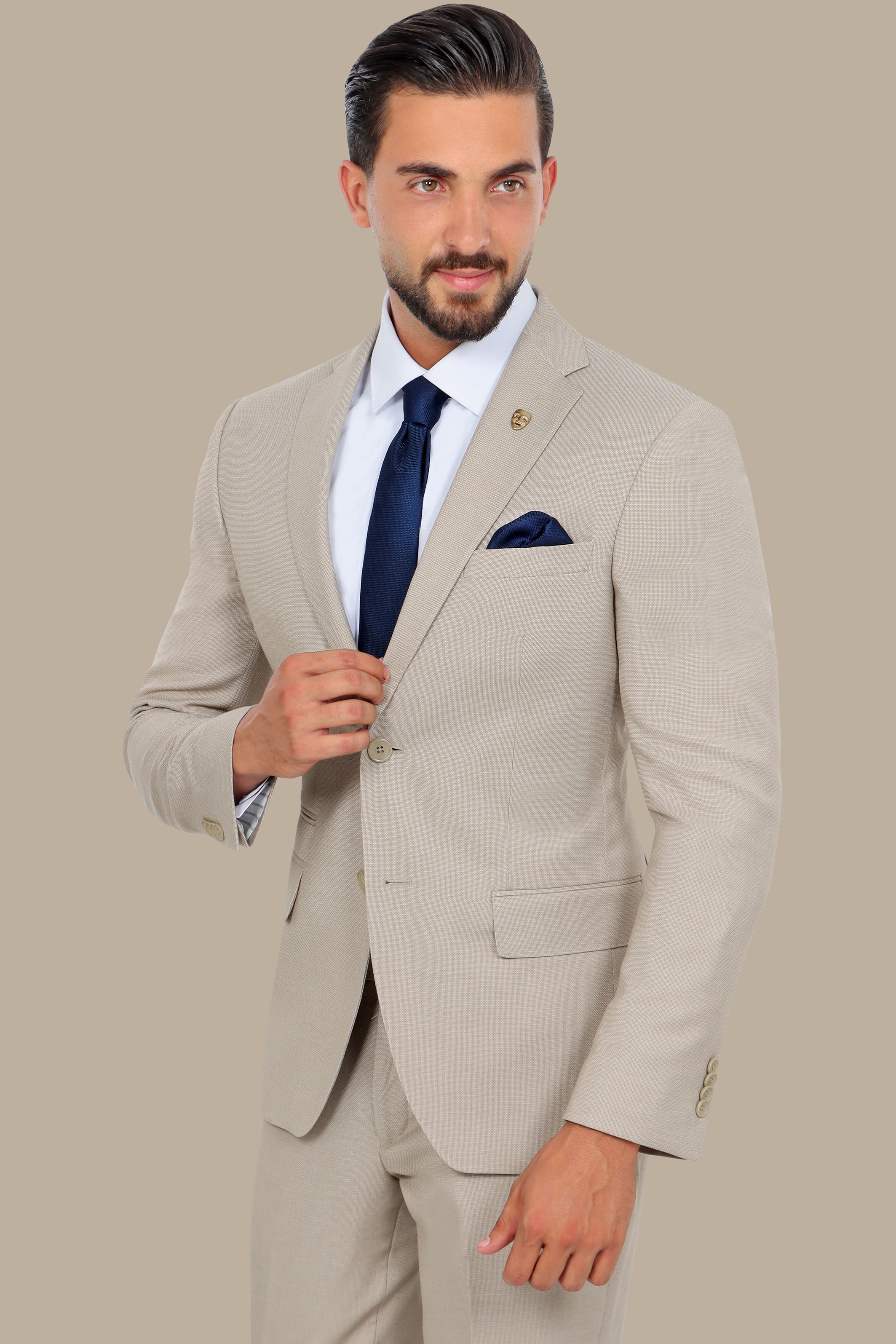 Beige 2 pcs Notch Structure Suit