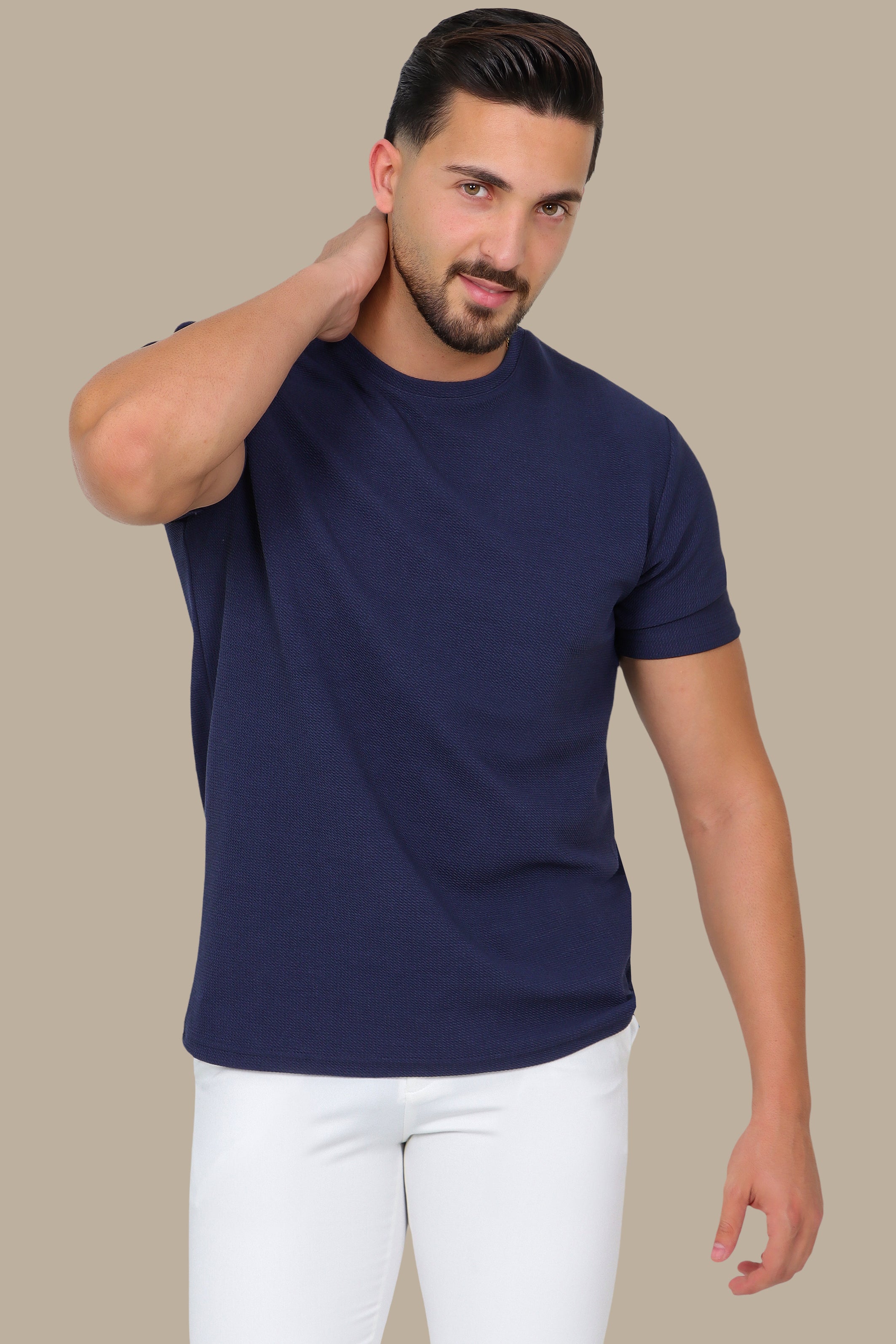 Navy Structured Lycra T-Shirt