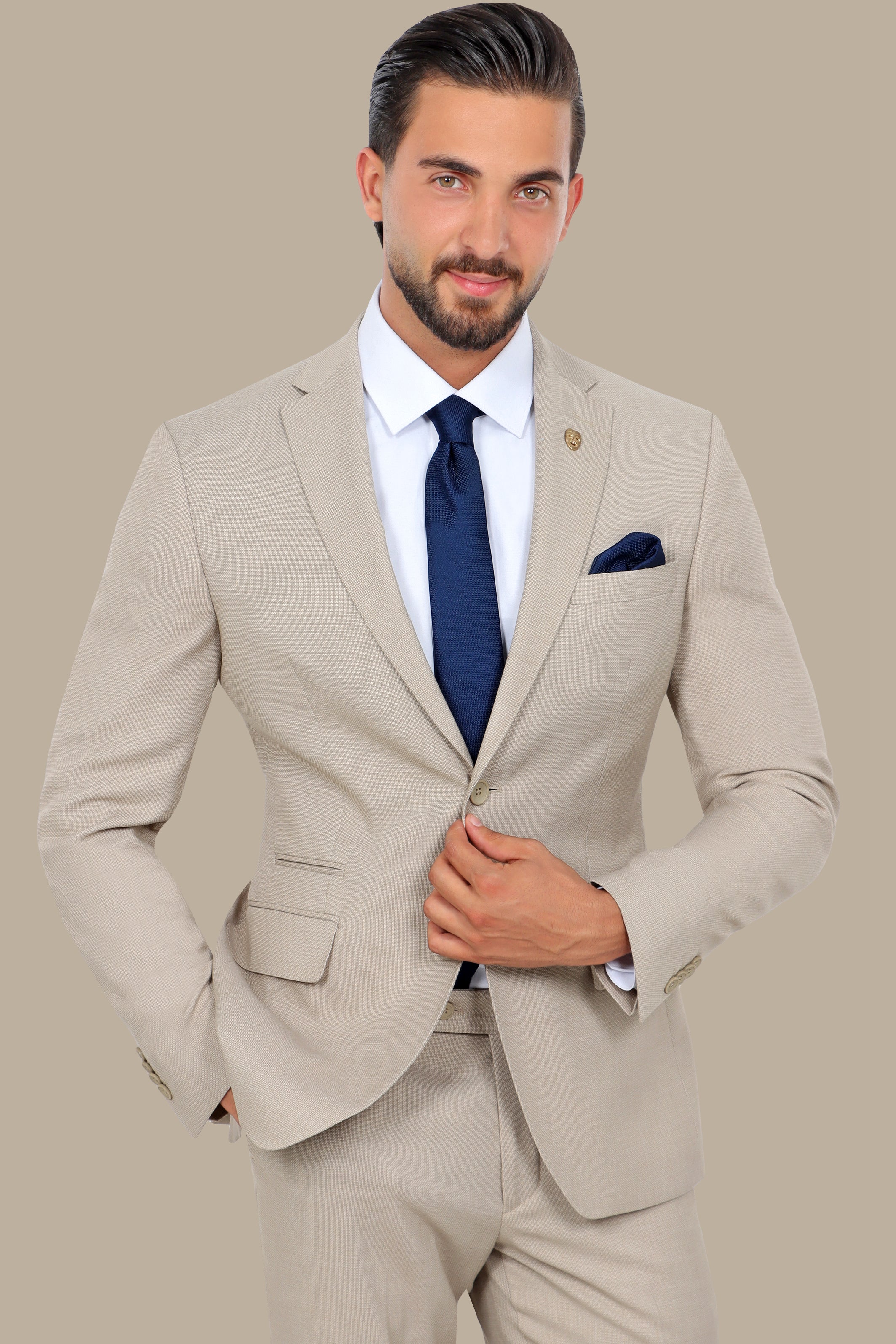 Beige 2 pcs Notch Structure Suit