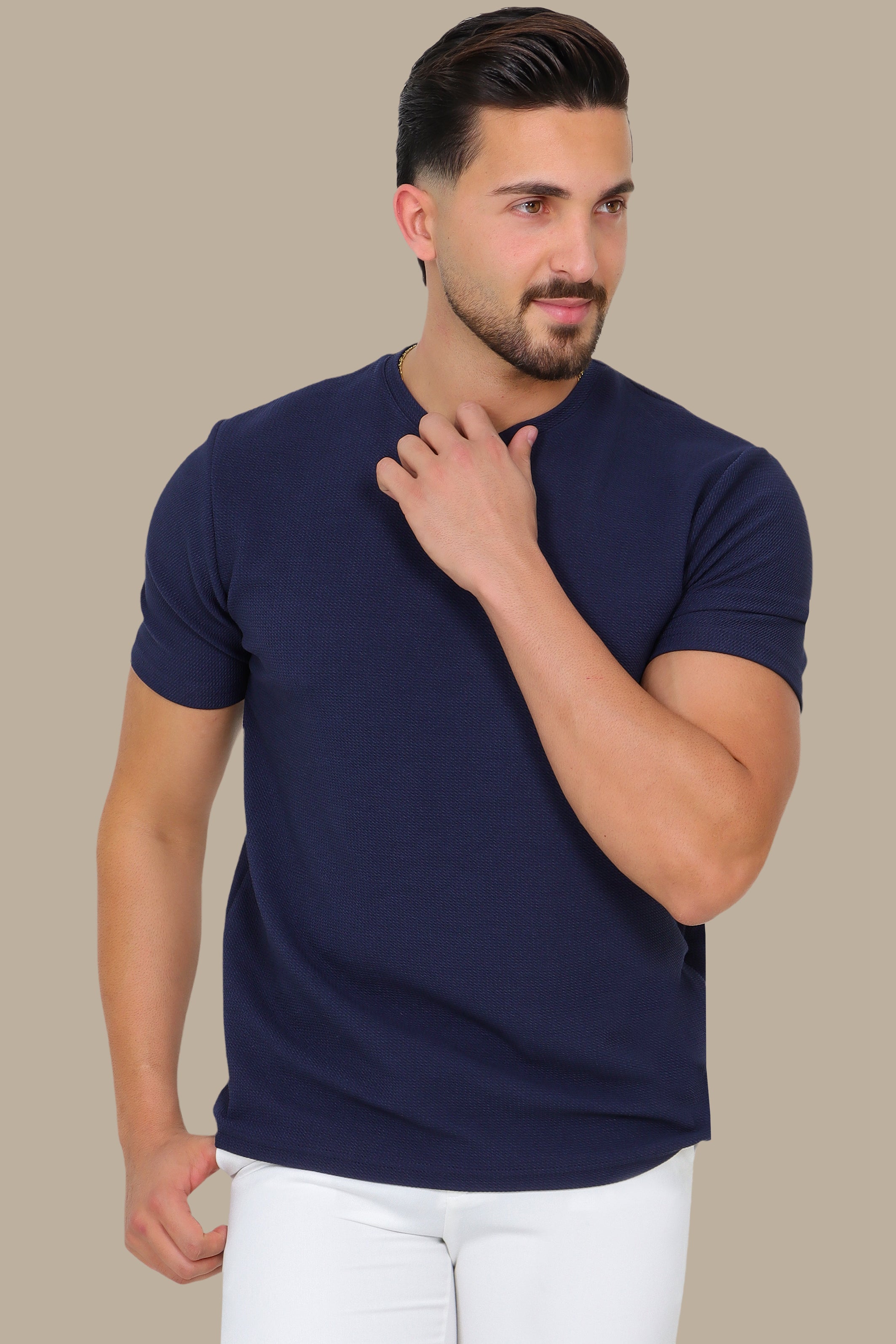 Navy Structured Lycra T-Shirt