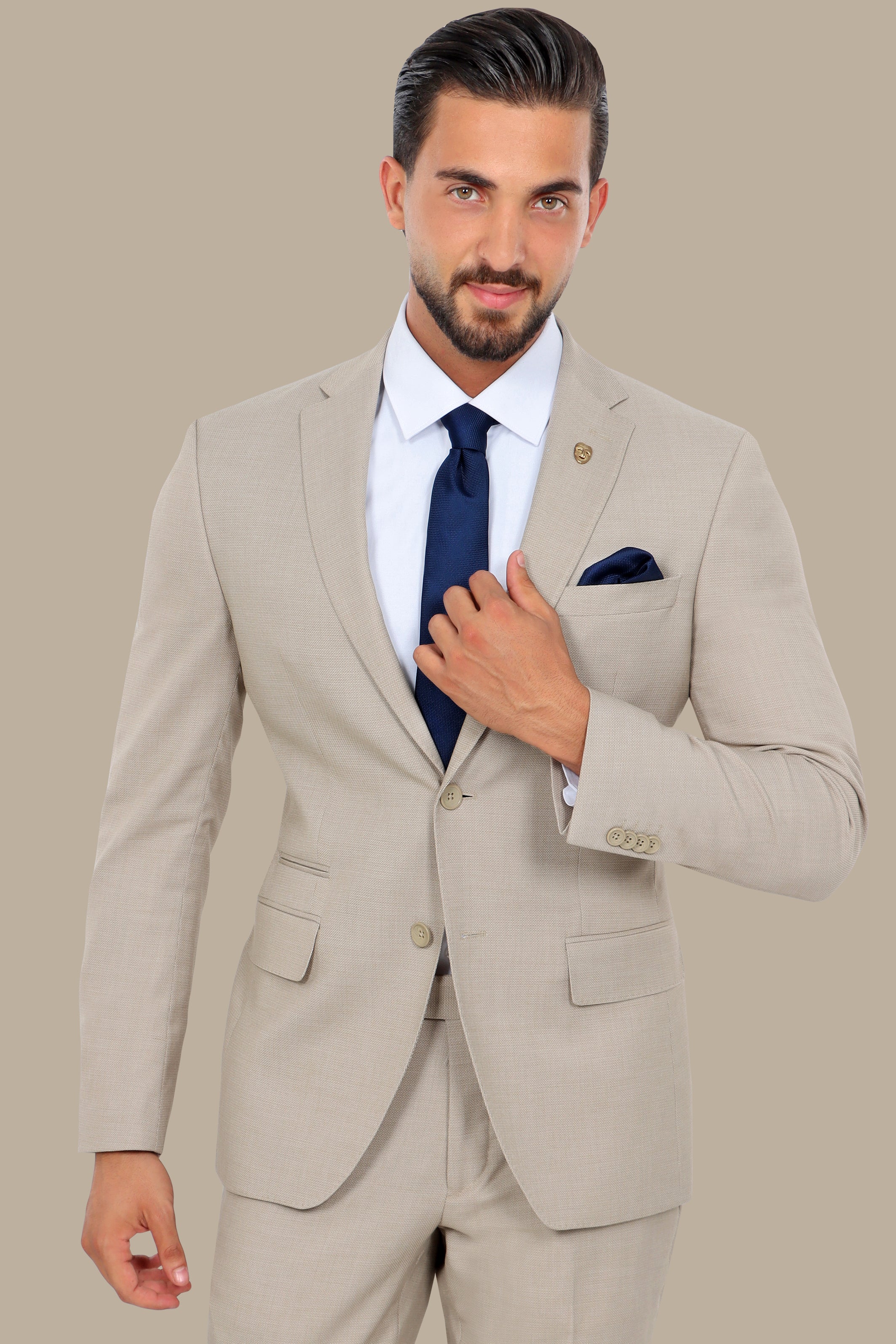 Beige 2 pcs Notch Structure Suit